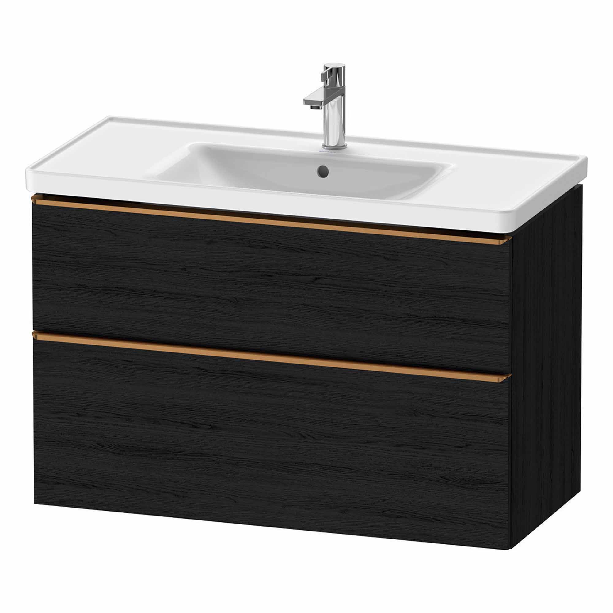 duravit d-neo 1000mm wall mounted vanity unit with d-neo basin black oak brushed bronze handles