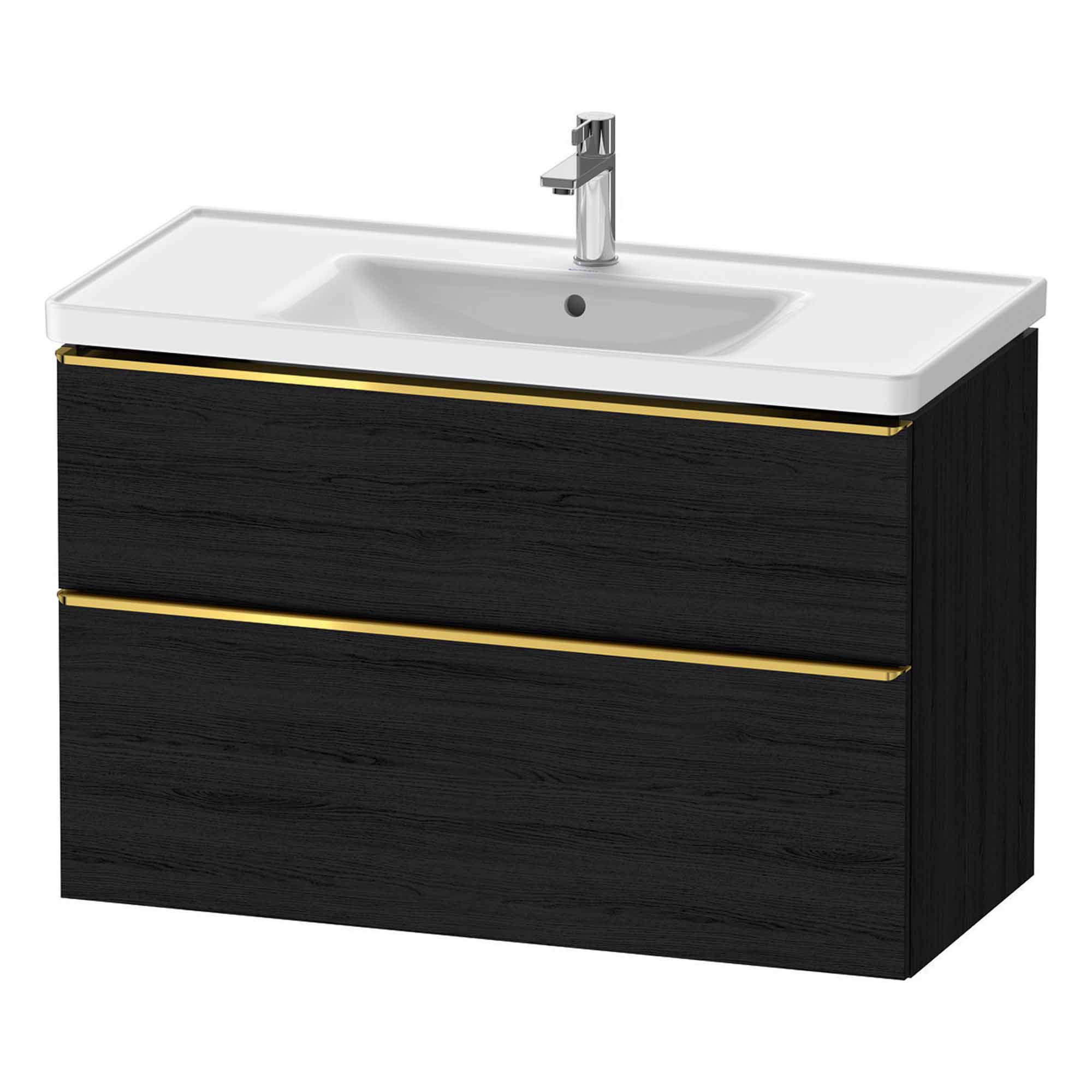 duravit d-neo 1000mm wall mounted vanity unit with d-neo basin black oak gold handles