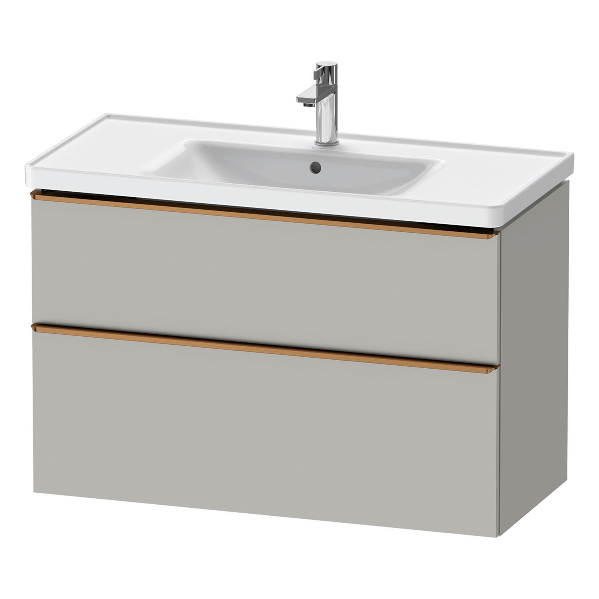 duravit d-neo 1000mm wall mounted vanity unit with d-neo basin concrete grey brushed bronze handles