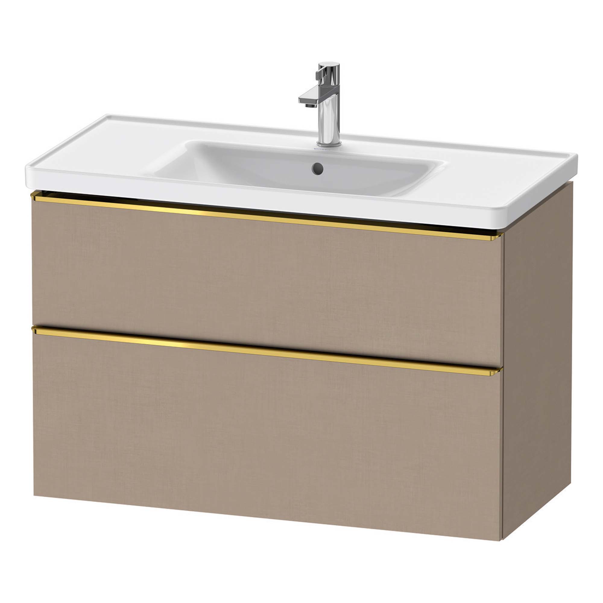 duravit d-neo 1000mm wall mounted vanity unit with d-neo basin matt linen gold handles