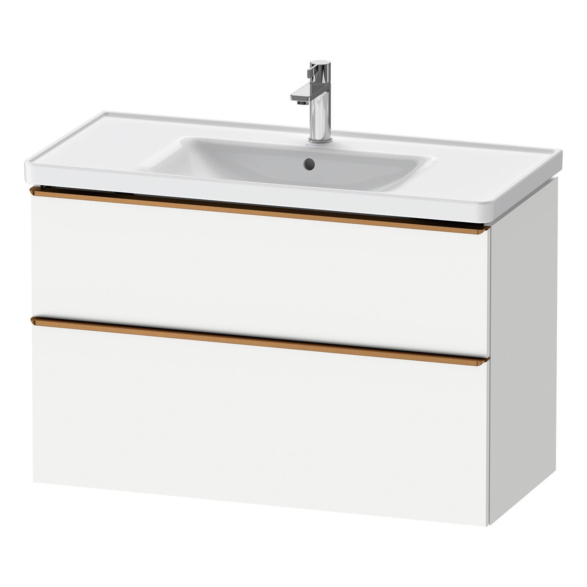duravit d-neo 1000mm wall mounted vanity unit with d-neo basin matt white brushed bronze handles