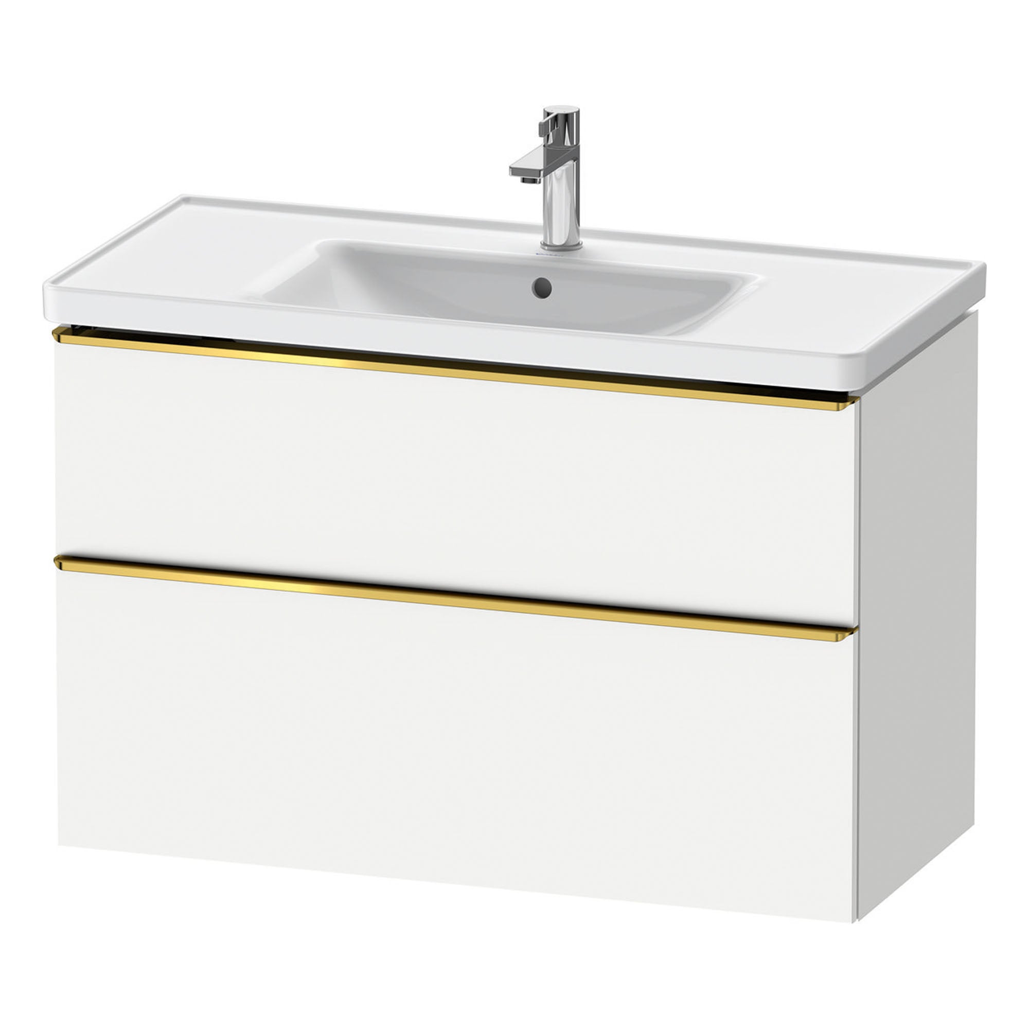duravit d-neo 1000mm wall mounted vanity unit with d-neo basin matt white gold handles