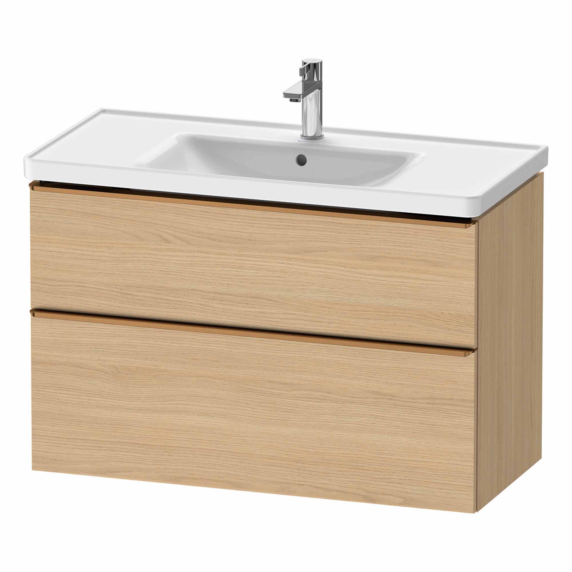 duravit d-neo 1000mm wall mounted vanity unit with d-neo basin natural oak brushed bronze handles