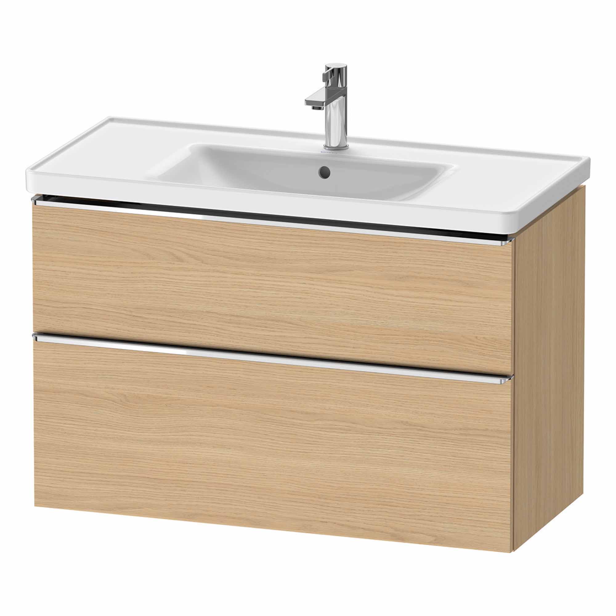 duravit d-neo 1000mm wall mounted vanity unit with d-neo basin natural oak chrome handles