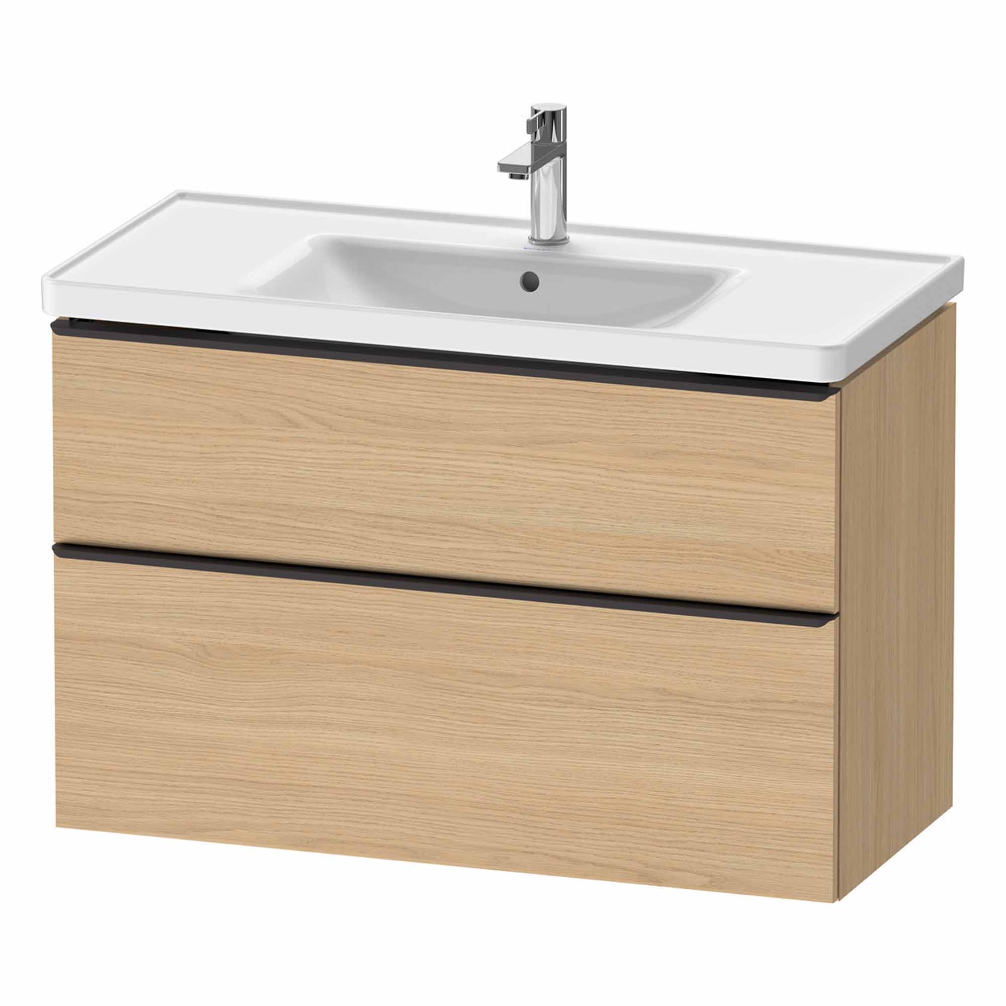 duravit d-neo 1000mm wall mounted vanity unit with d-neo basin natural oak diamond black handles
