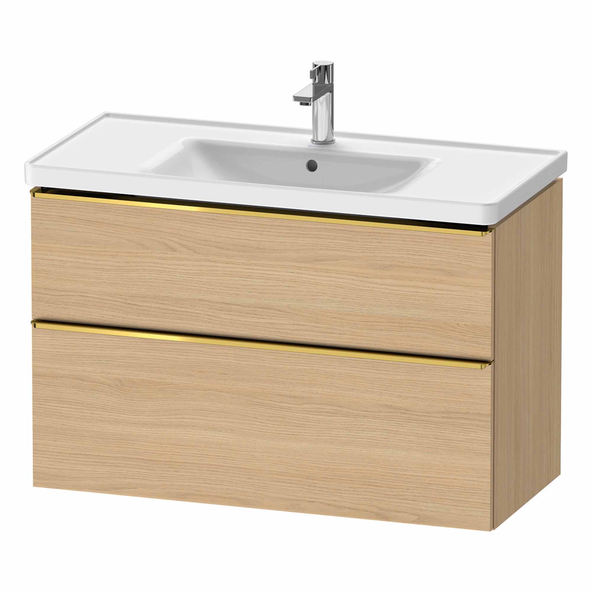 duravit d-neo 1000mm wall mounted vanity unit with d-neo basin natural oak gold handles