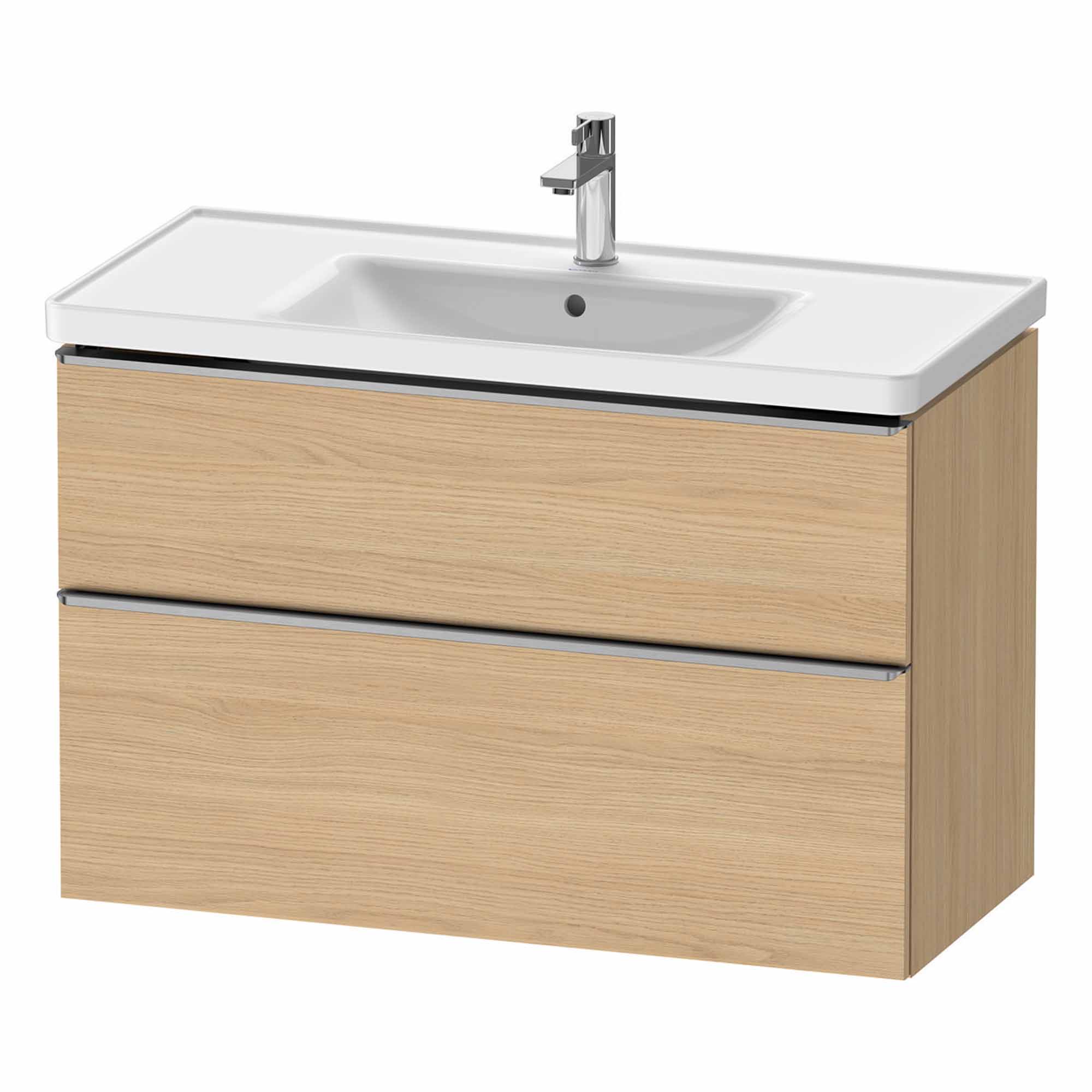 duravit d-neo 1000mm wall mounted vanity unit with d-neo basin natural oak stainless steel handles