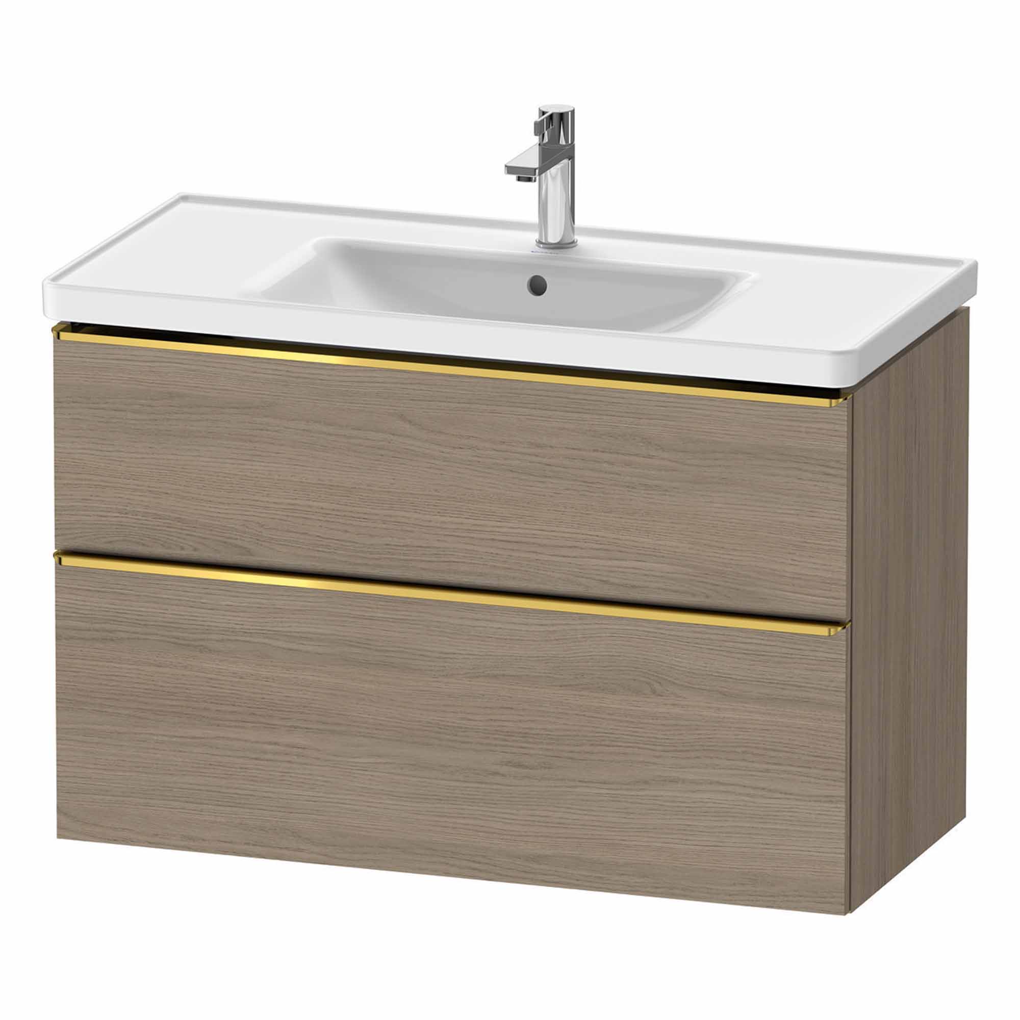 duravit d-neo 1000mm wall mounted vanity unit with d-neo basin oak terra gold handles