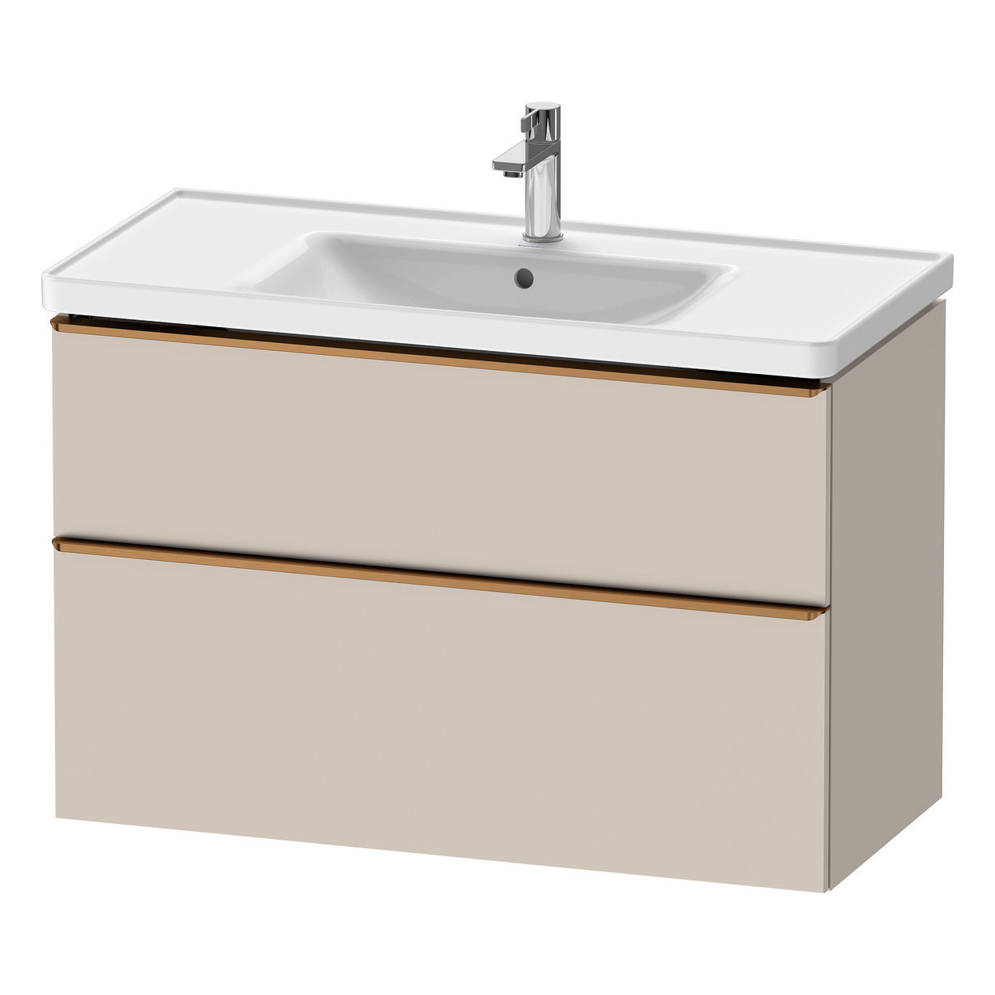 duravit d-neo 1000mm wall mounted vanity unit with d-neo basin taupe brushed bronze handles
