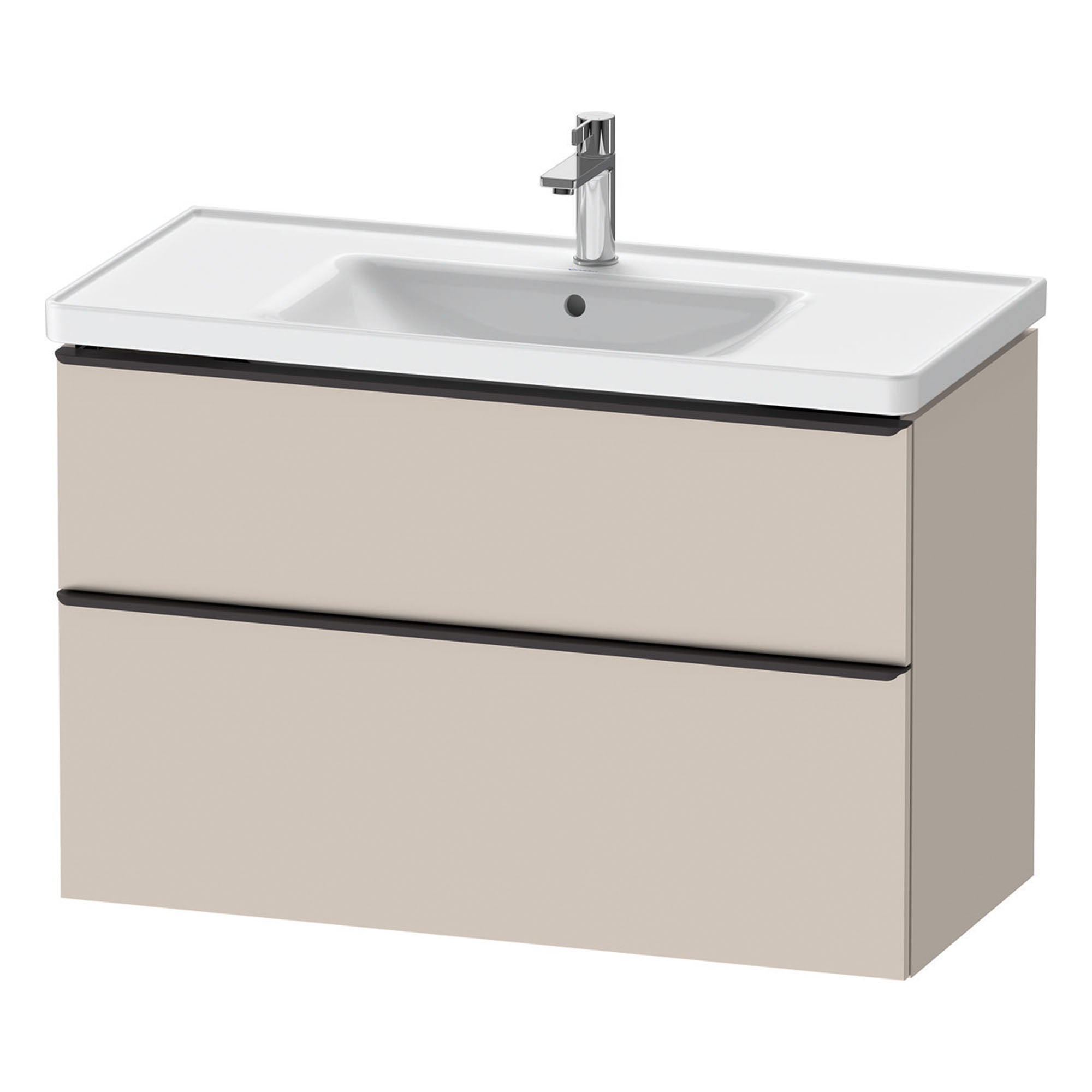 duravit d-neo 1000mm wall mounted vanity unit with d-neo basin taupe diamond black handles