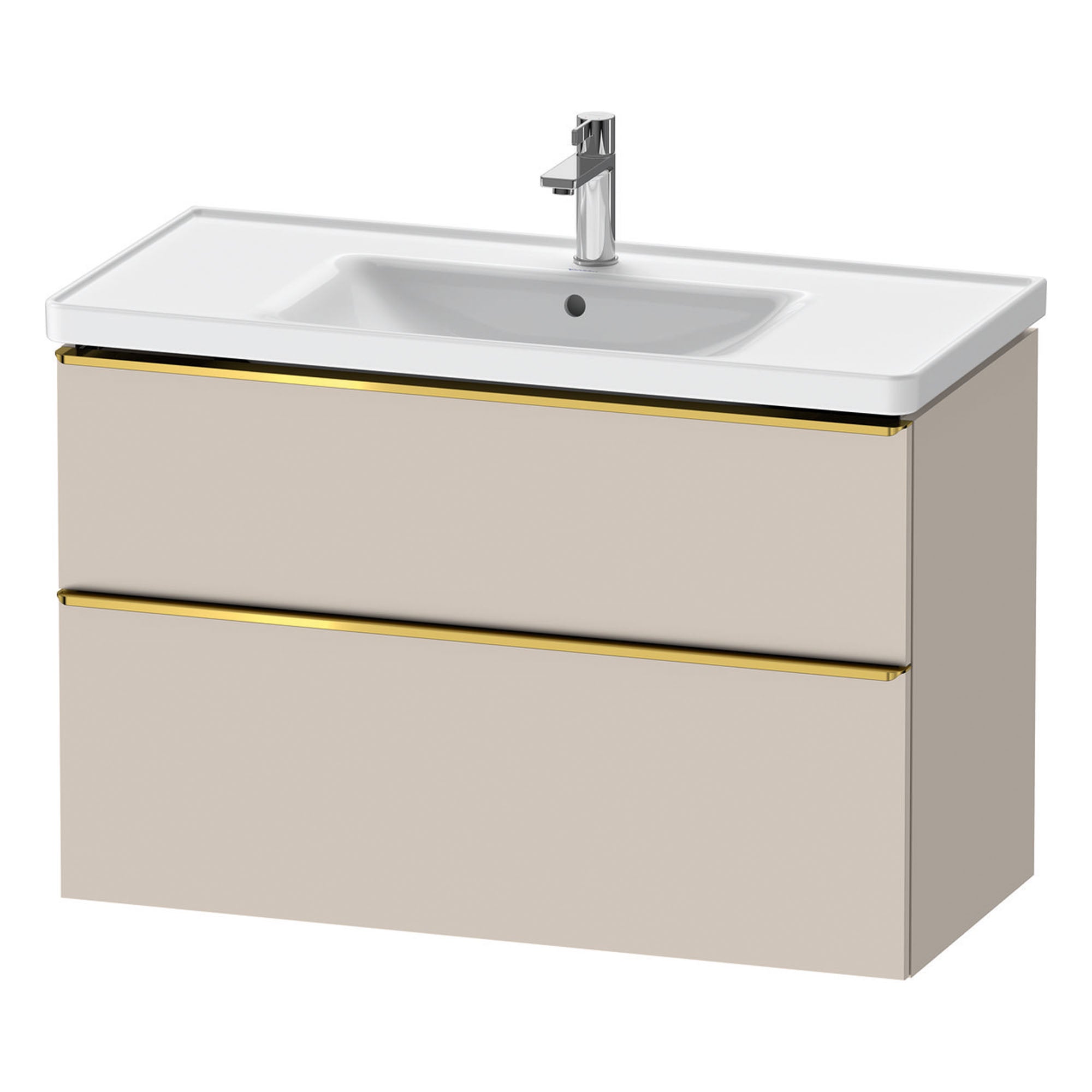 duravit d-neo 1000mm wall mounted vanity unit with d-neo basin taupe gold handles