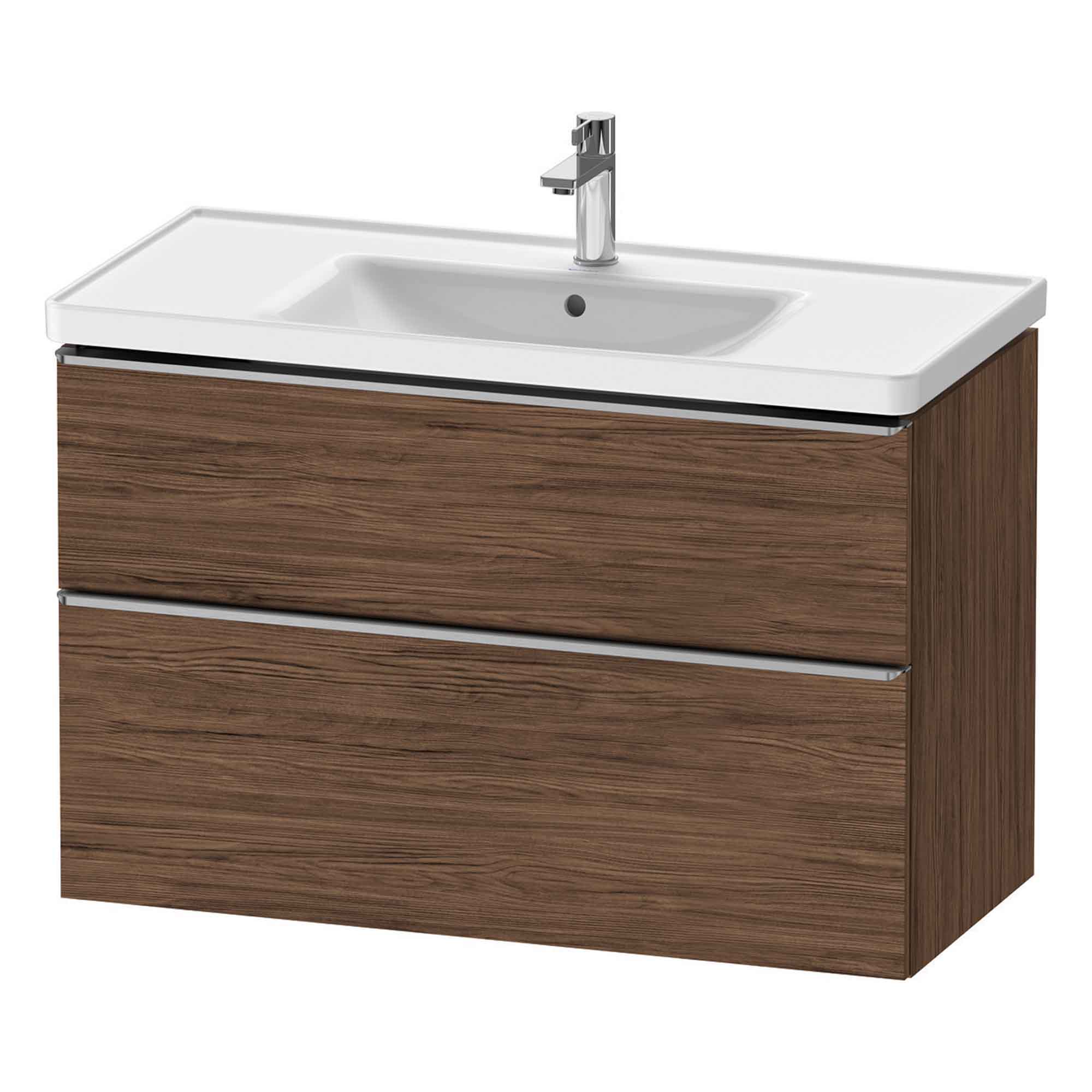 duravit d-neo 1000mm wall mounted vanity unit with d-neo basin dark walnut stainless steel handles