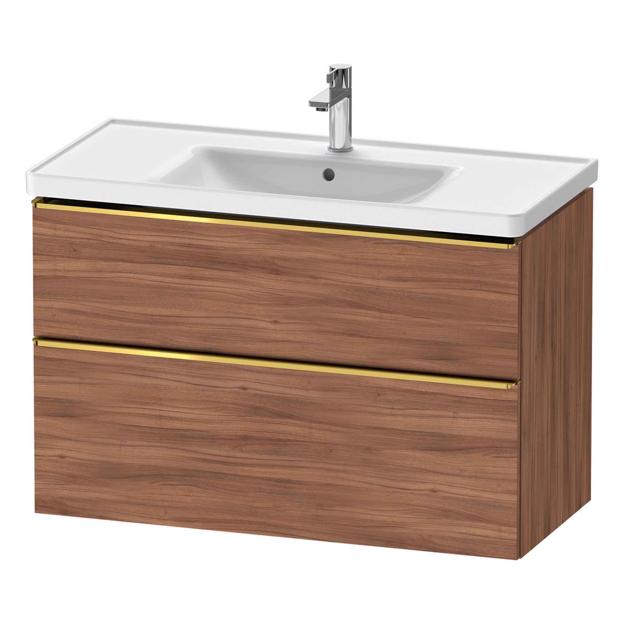 duravit d-neo 1000mm wall mounted vanity unit with d-neo basin walnut gold handles