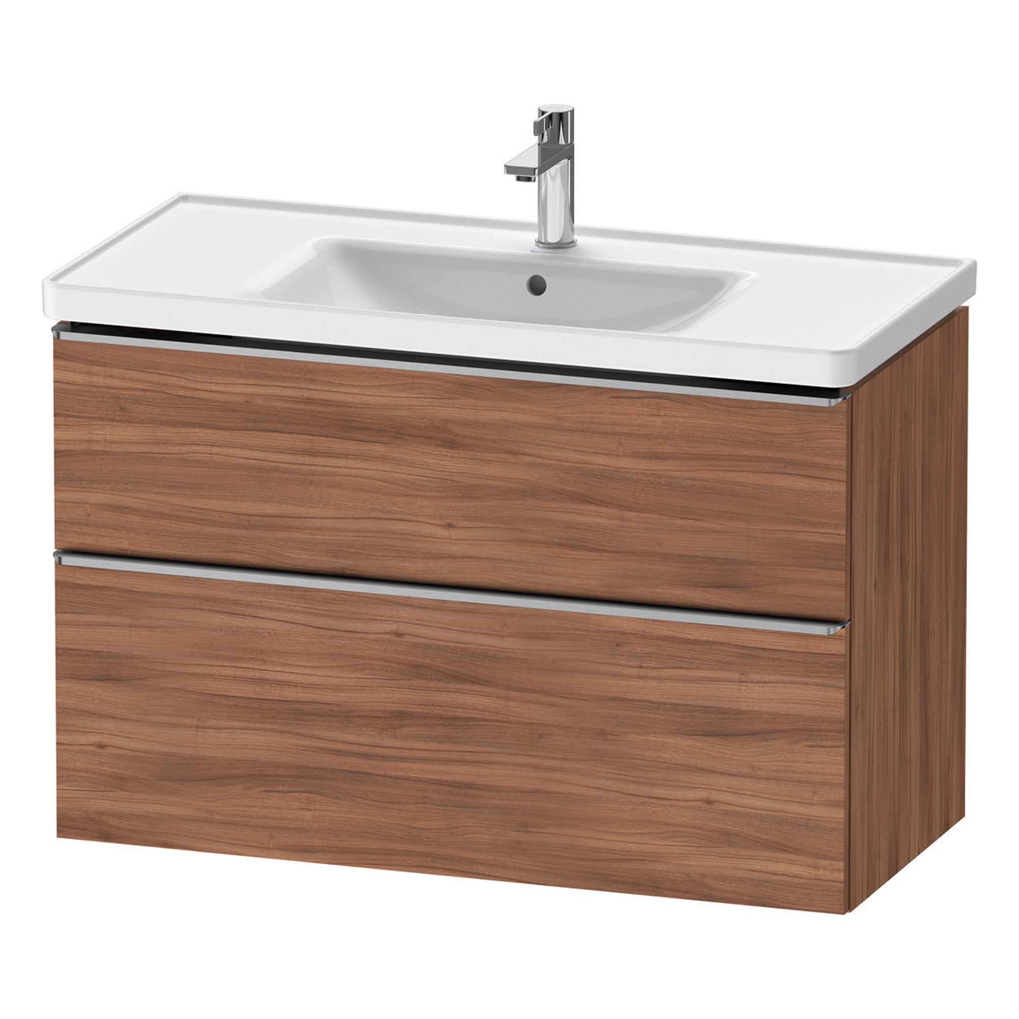 duravit d-neo 1000mm wall mounted vanity unit with d-neo basin walnut stainless steel handles