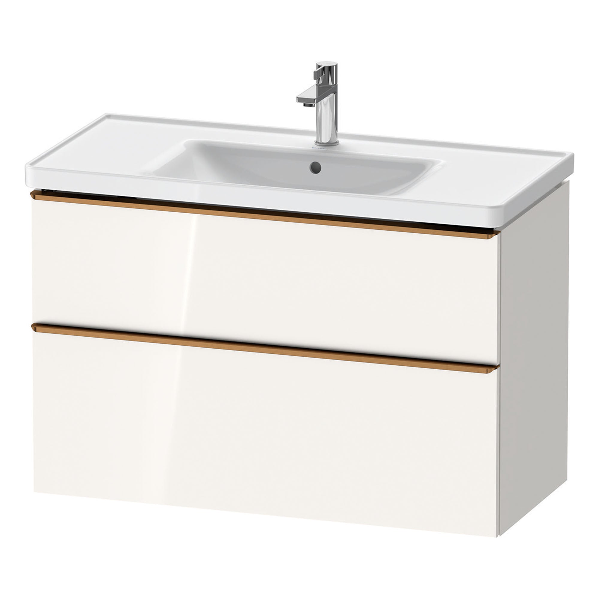 duravit d-neo 1000mm wall mounted vanity unit with d-neo basin gloss white brushed bronze handles