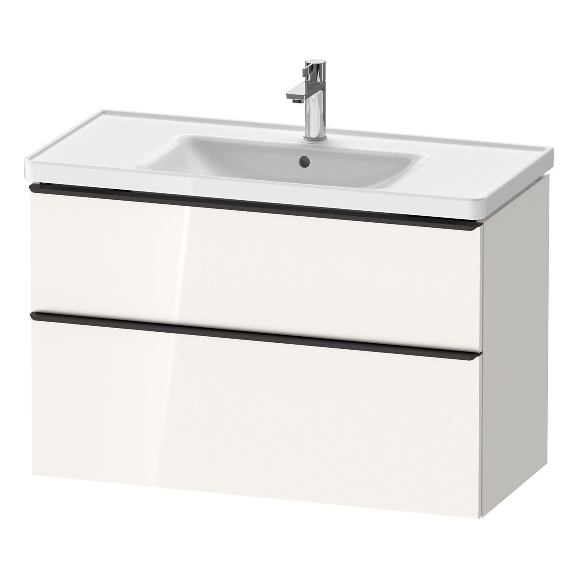 duravit d-neo 1000mm wall mounted vanity unit with d-neo basin gloss white diamond black handles