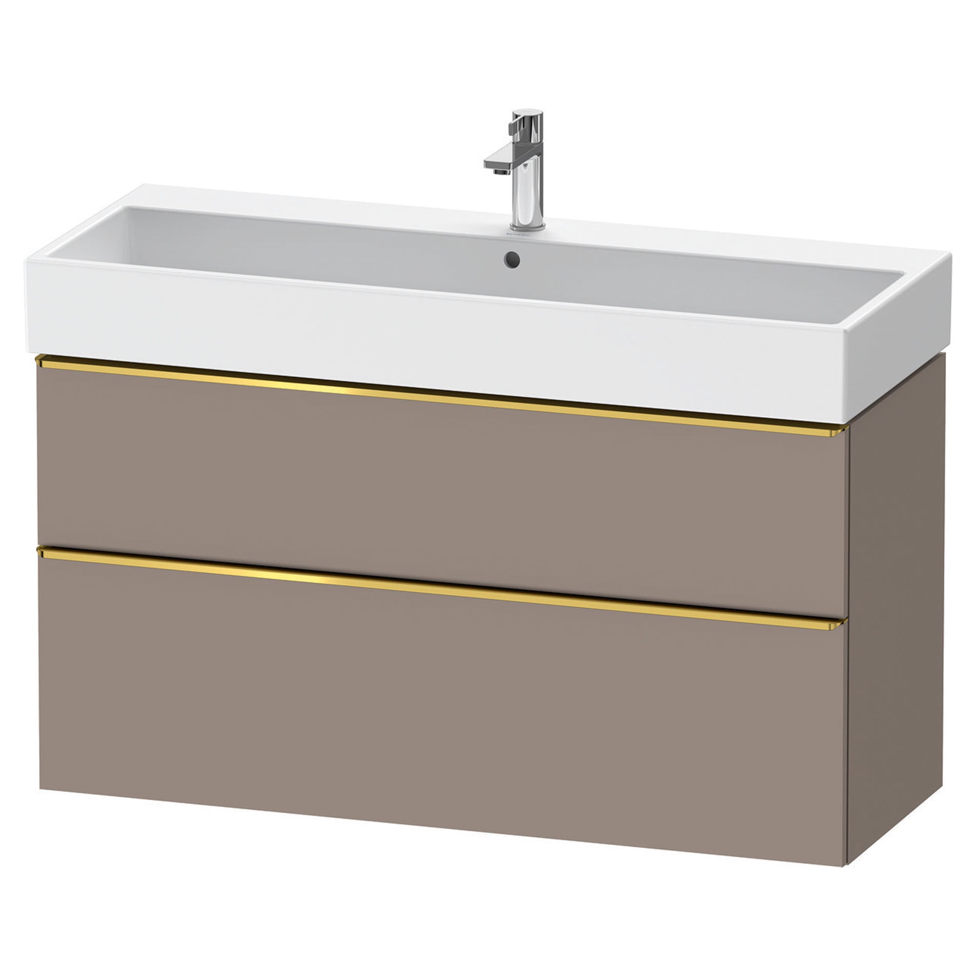 duravit d-neo 1200 wall mounted vanity unit with vero basin basalt gold handles