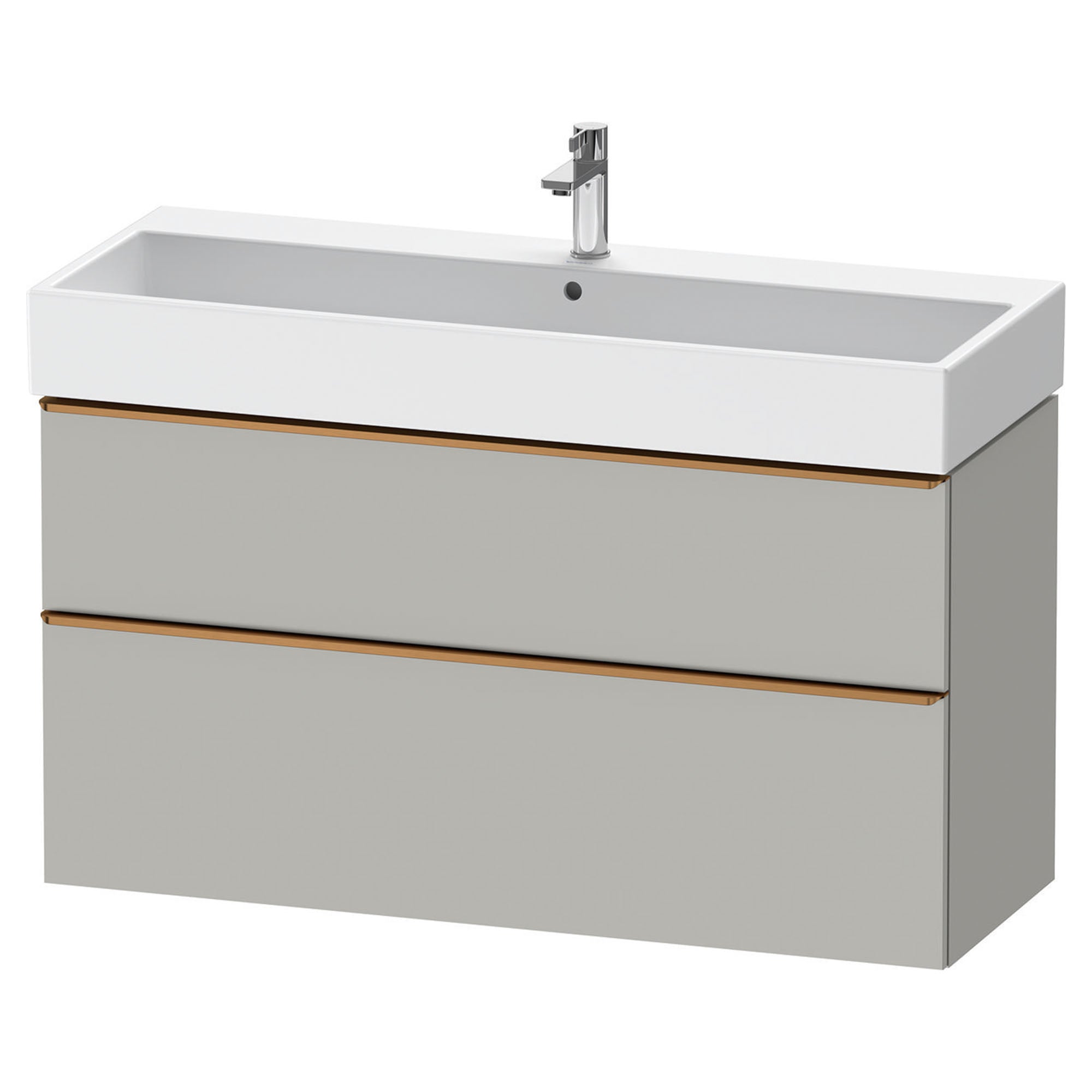 duravit d-neo 1200 wall mounted vanity unit with vero basin concrete grey brushed bronze handles