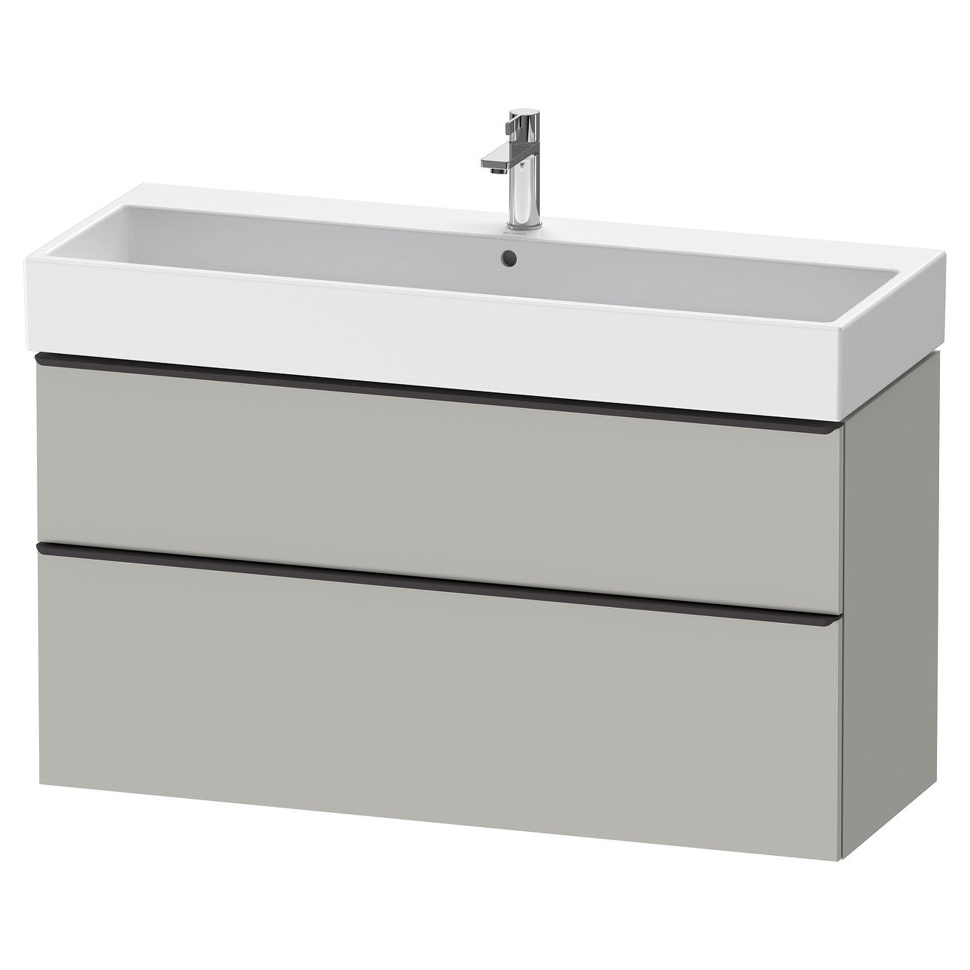 duravit d-neo 1200 wall mounted vanity-unit with vero basin concrete grey diamond black handles