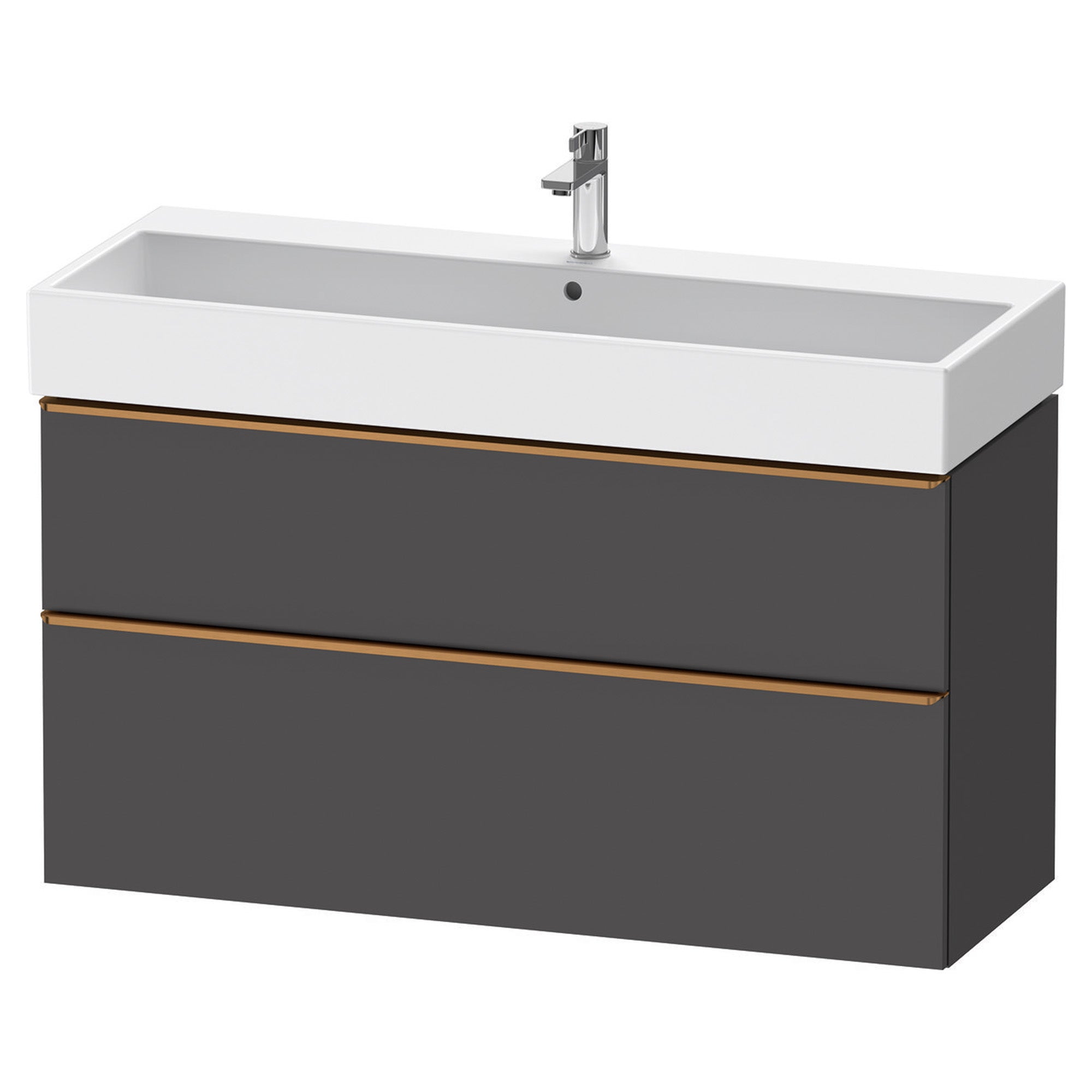 duravit d-neo 1200 wall mounted vanity unit with vero basin graphite matt brushed bronze handles
