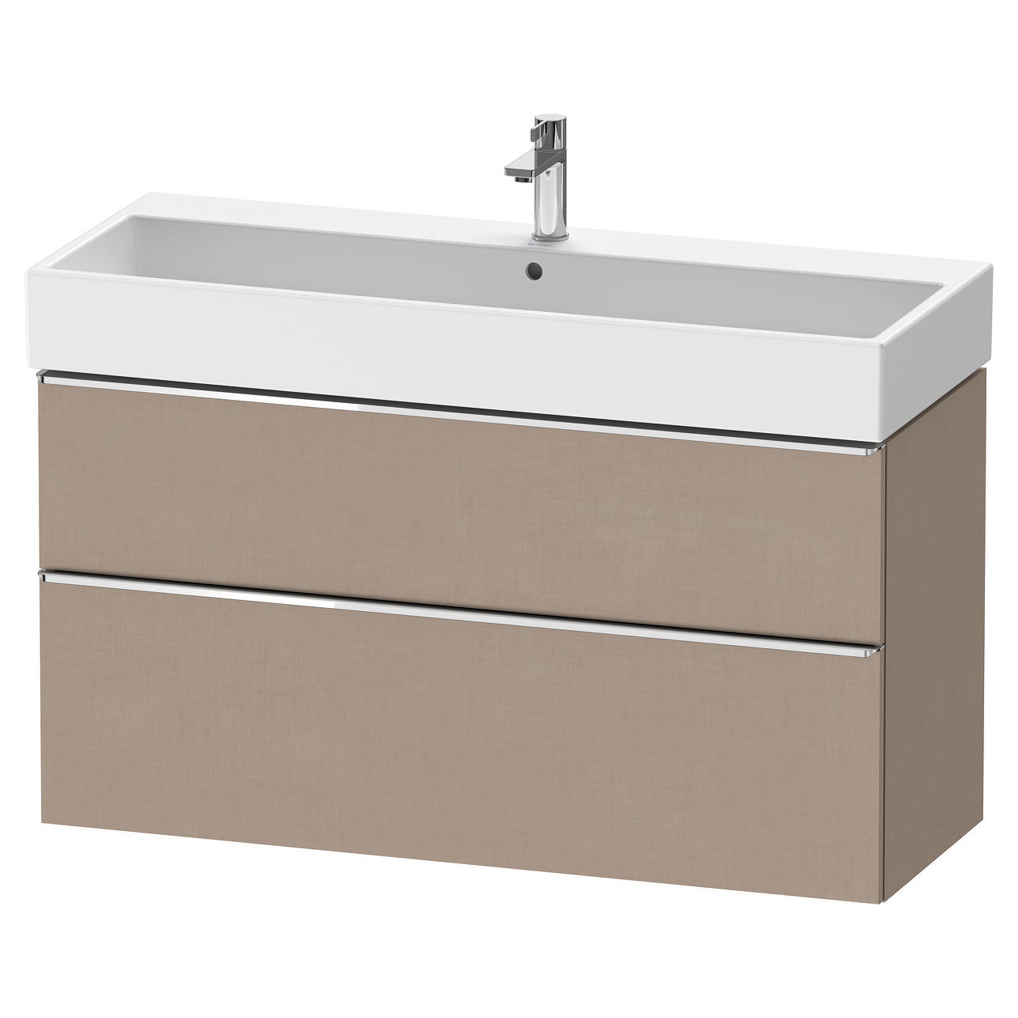 duravit d-neo 1200 wall mounted vanity unit with vero basin matt linen chrome handles