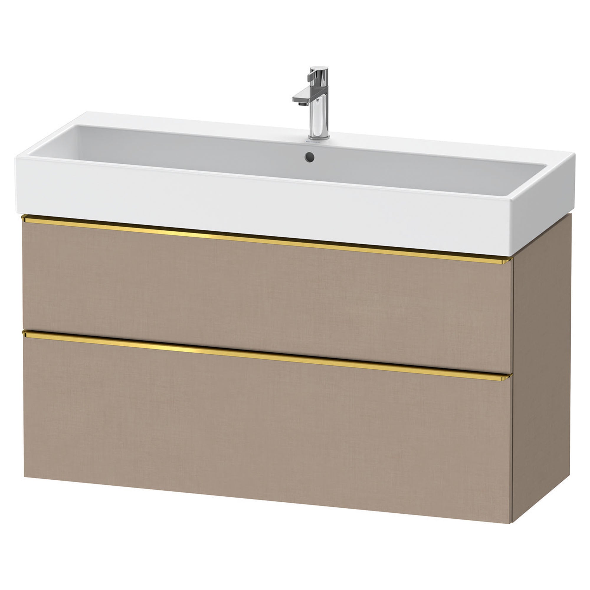 duravit d-neo 1200 wall mounted vanity unit with vero basin matt linen gold handles