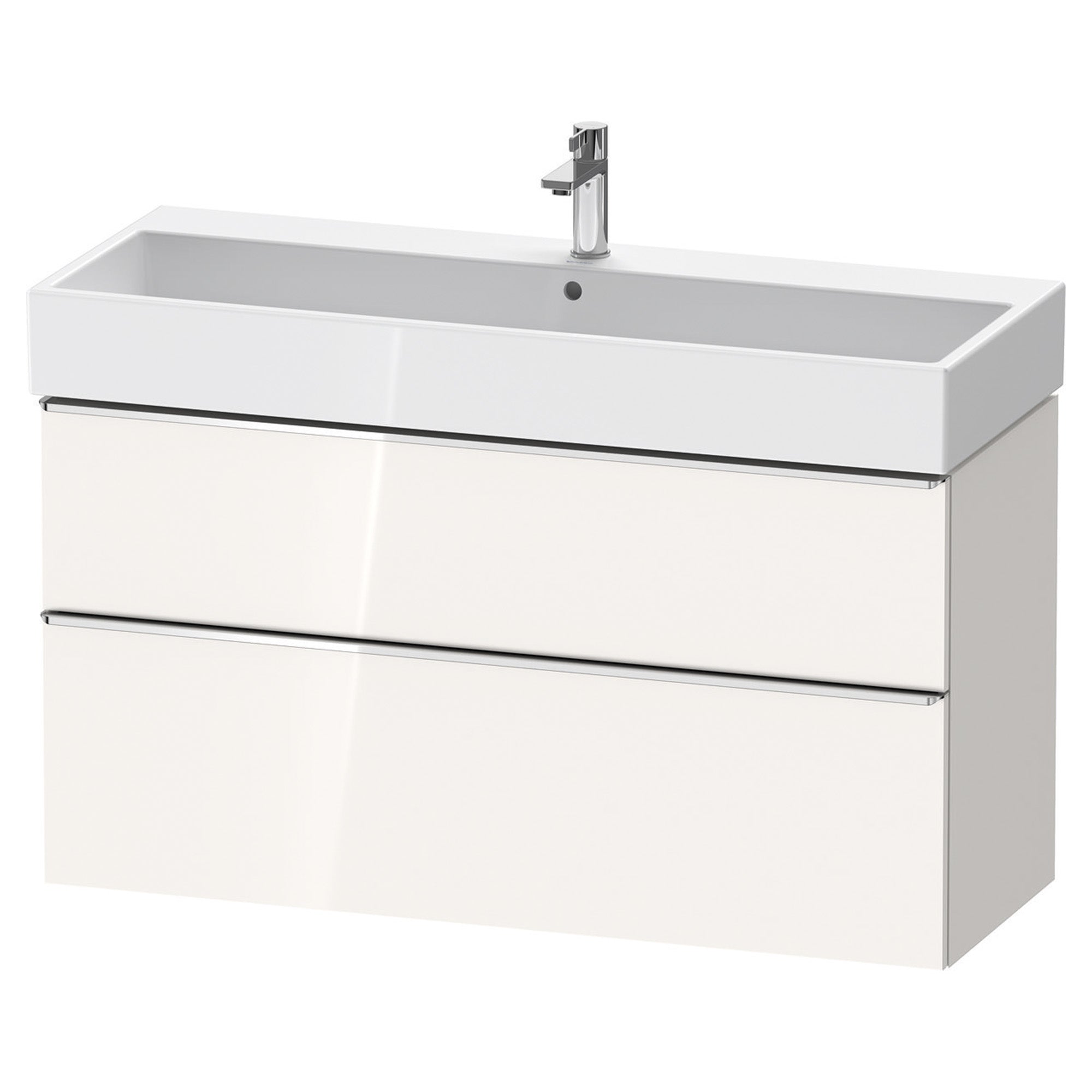 duravit d-neo 1200 wall mounted vanity unit with vero basin white gloss chrome handles