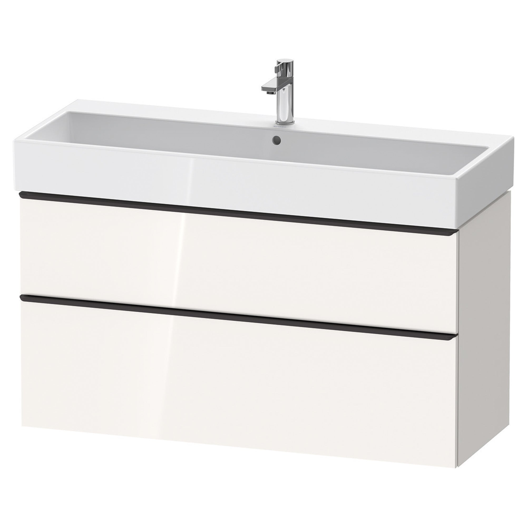 duravit d-neo 1200 wall mounted vanity unit with vero basin white gloss diamond black handles