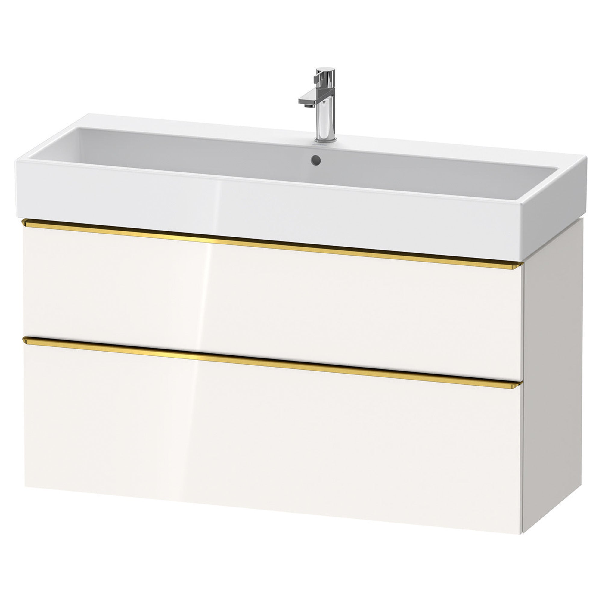 duravit d-neo 1200 wall mounted vanity unit with vero basin white gloss gold handles