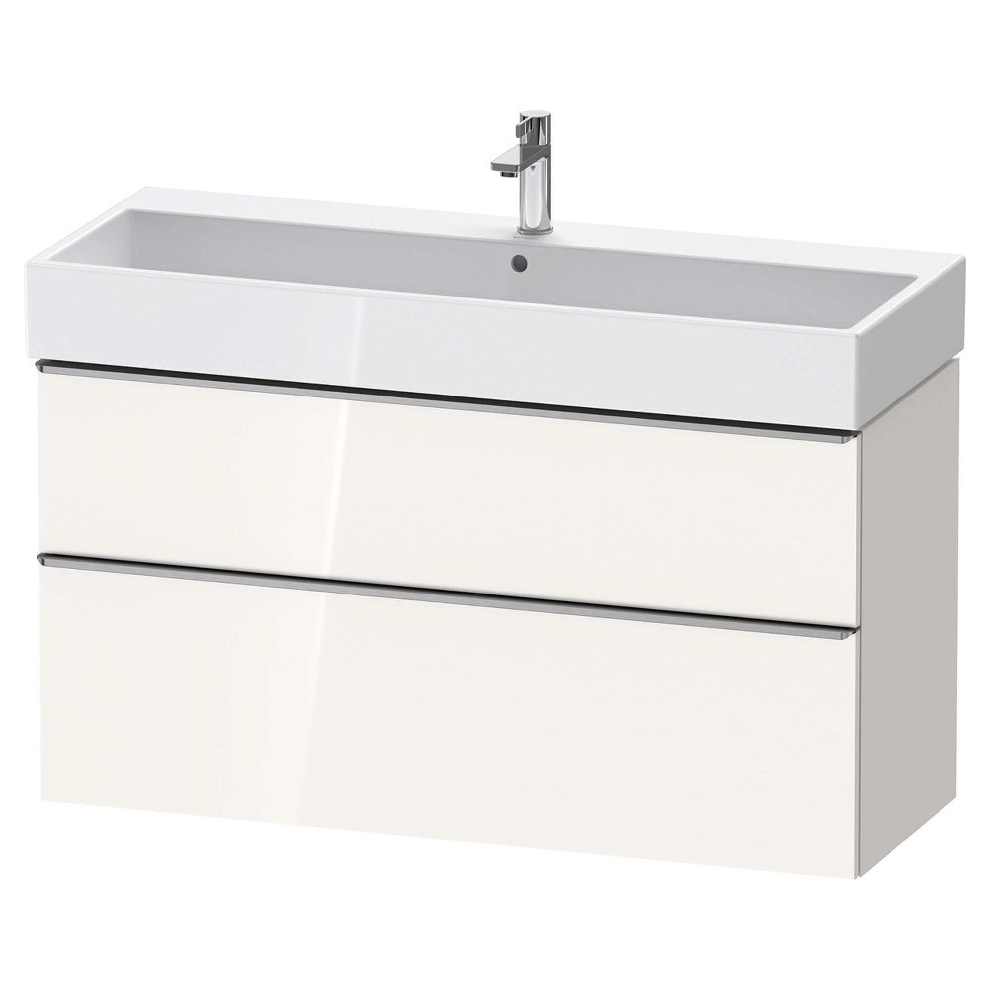 duravit d-neo 1200 wall mounted vanity unit with vero basin white gloss stainless steel handles