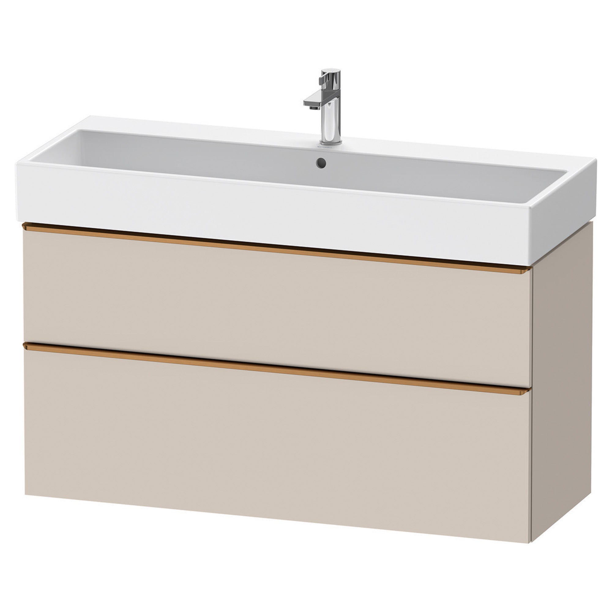 duravit d-neo 1200 wall mounted vanity unit with vero basin taupe brushed bronze handles