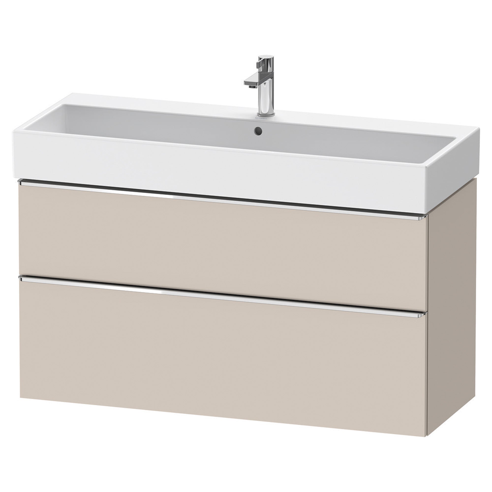 duravit d-neo 1200 wall mounted vanity unit with vero basin taupe chrome handles