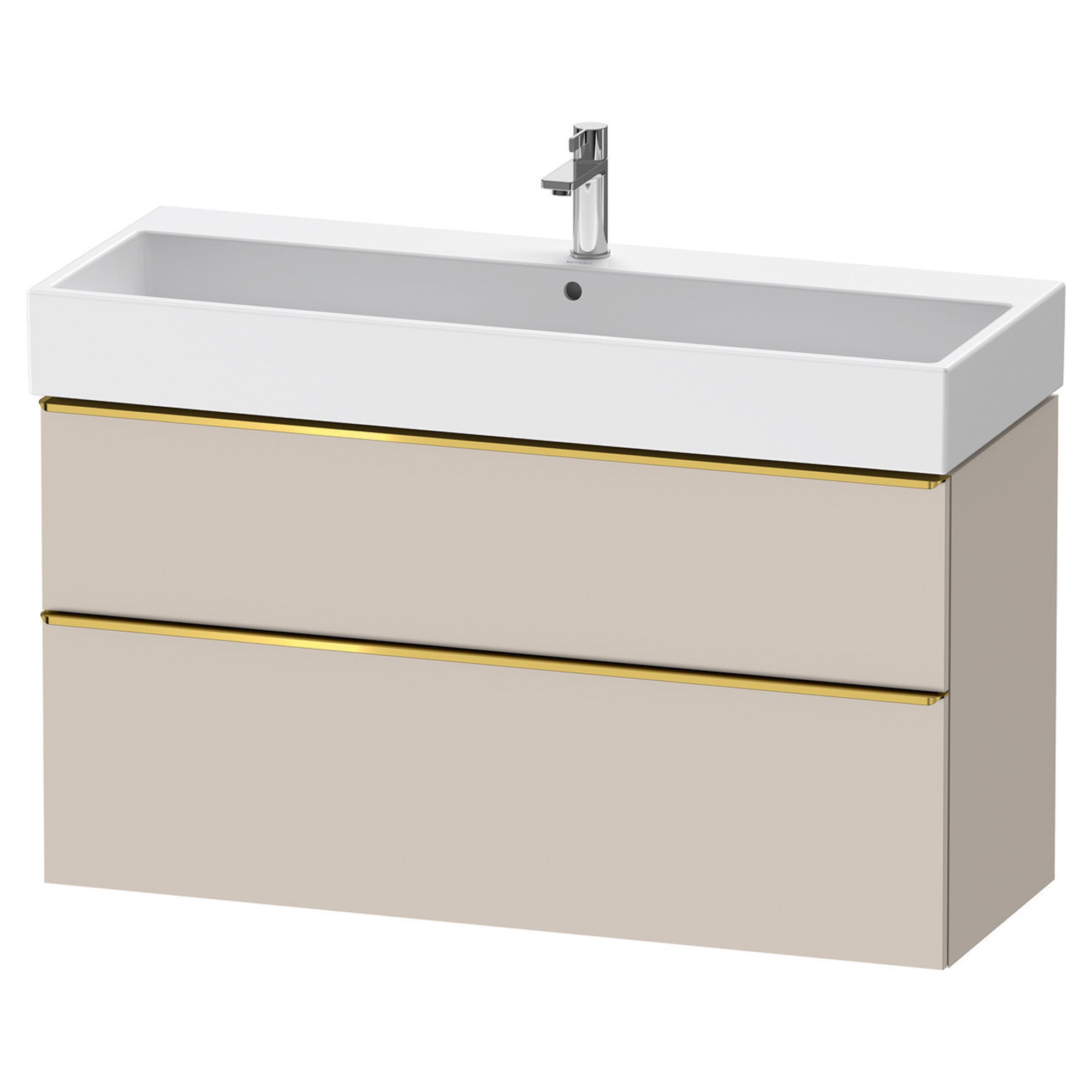 duravit d-neo 1200 wall mounted vanity unit with vero basin taupe gold handles