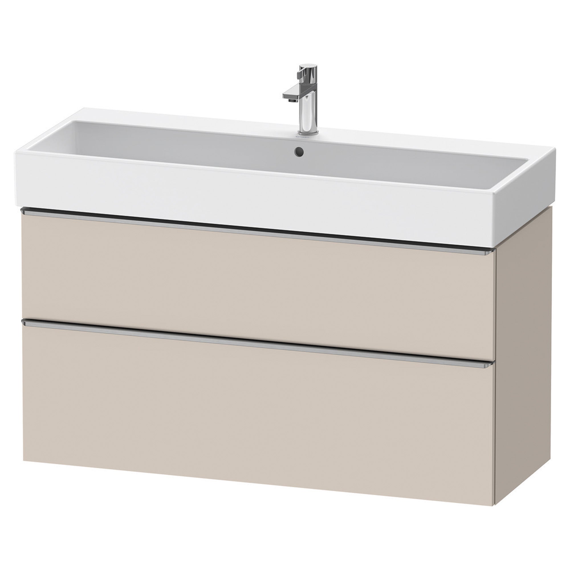 duravit d-neo 1200 wall mounted vanity unit with vero basin taupe stainless steel handles