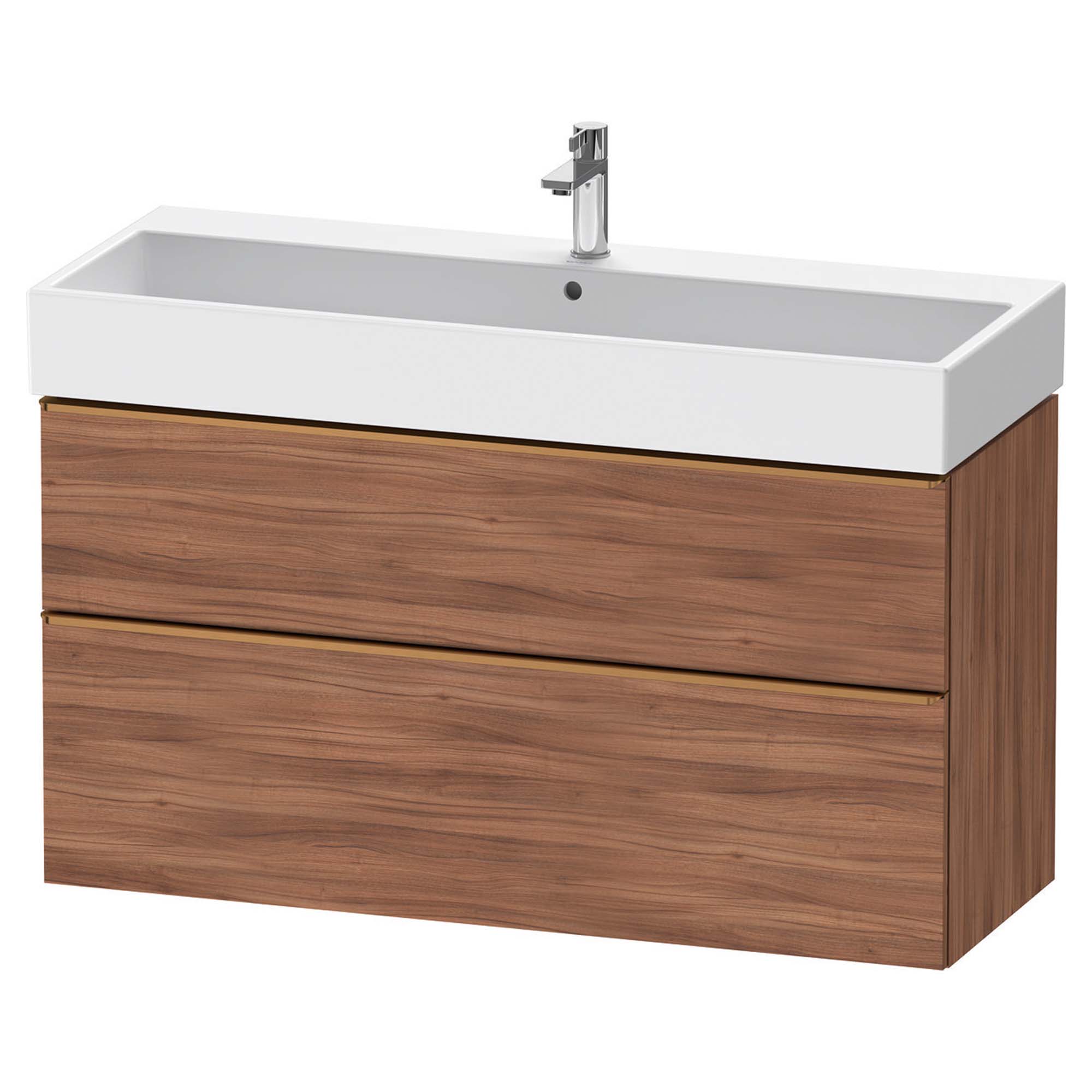 duravit d-neo 1200 wall mounted vanity unit with vero basin walnut brushed bronze handles