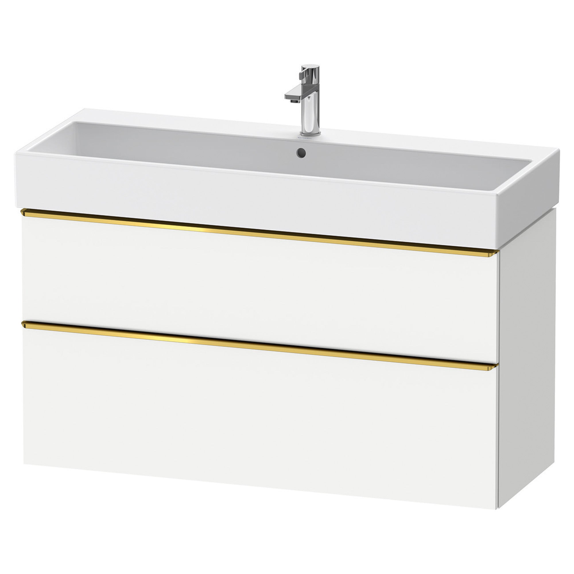 duravit d-neo 1200 wall mounted vanity unit with vero basin white matt gold handles