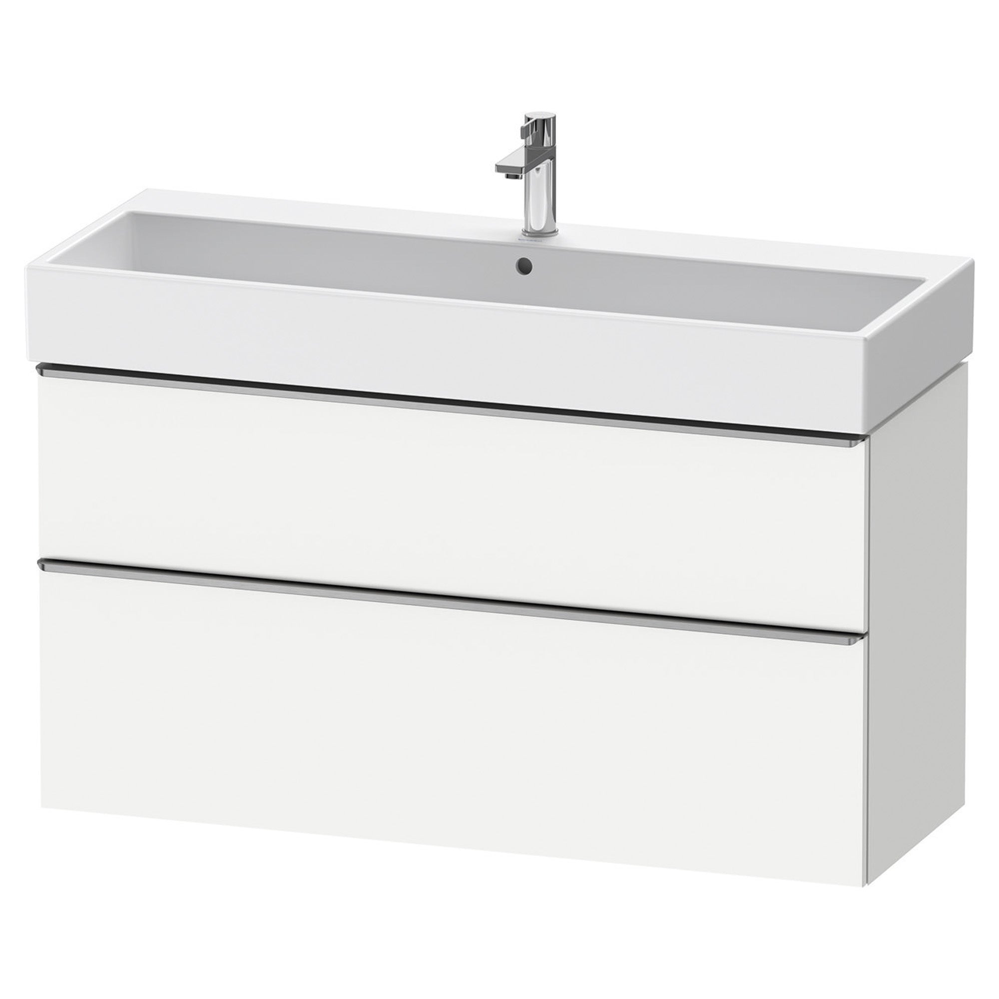 duravit d-neo 1200 wall mounted vanity unit with vero basin white matt stainless steel handles