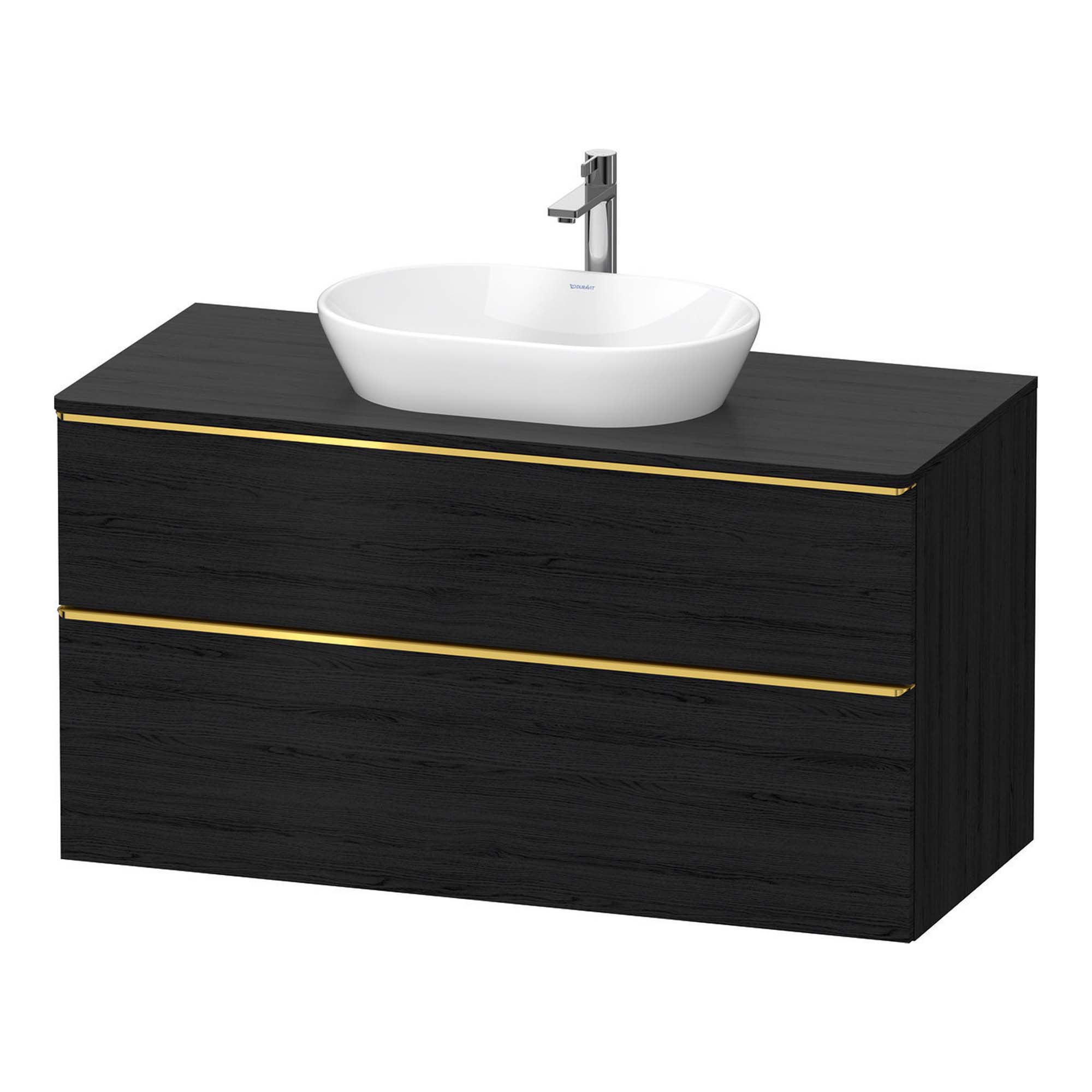 duravit d-neo 1200 wall mounted vanity unit with worktop black oak gold handles