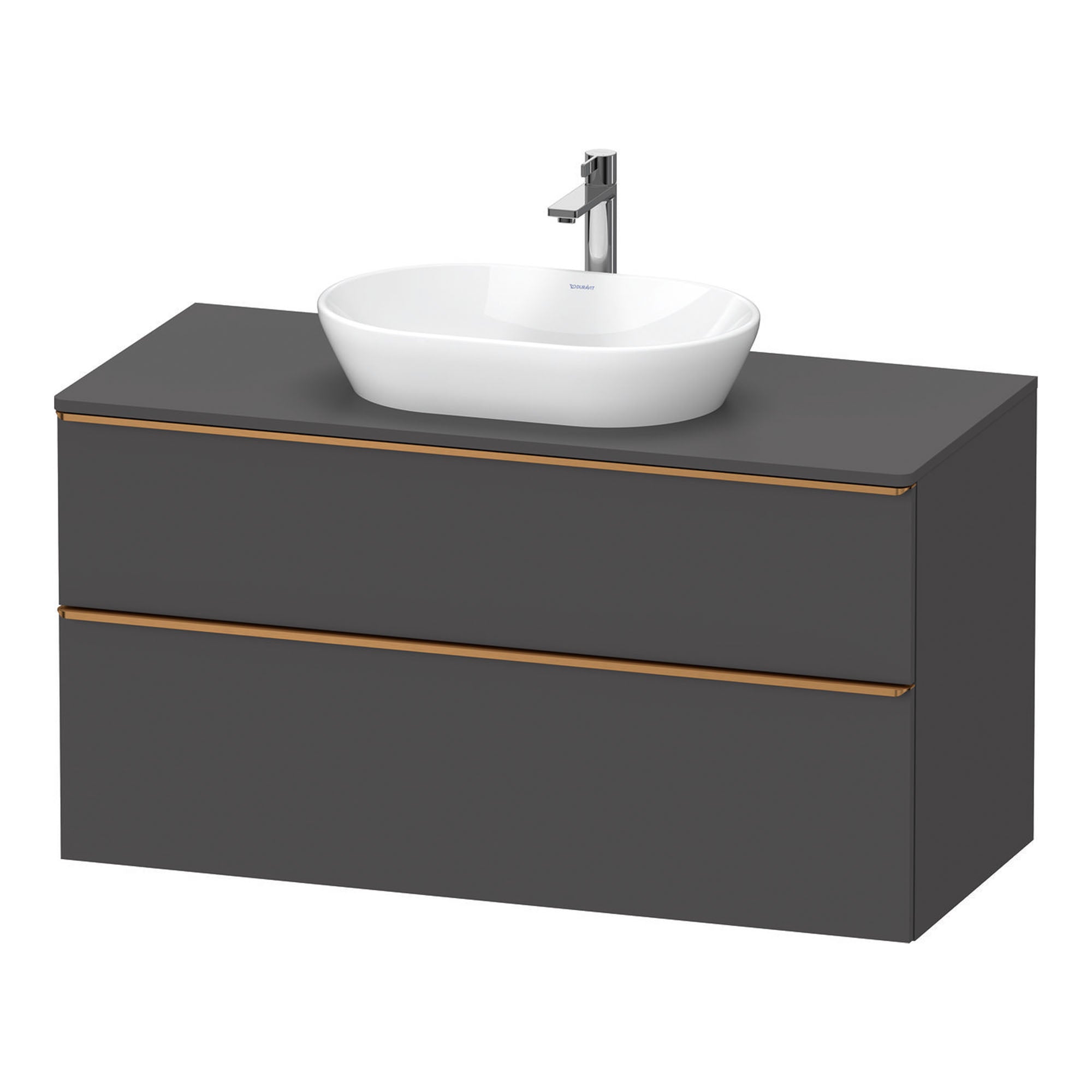 duravit d-neo 1200 wall mounted vanity unit with worktop graphite matt brushed bronze handles
