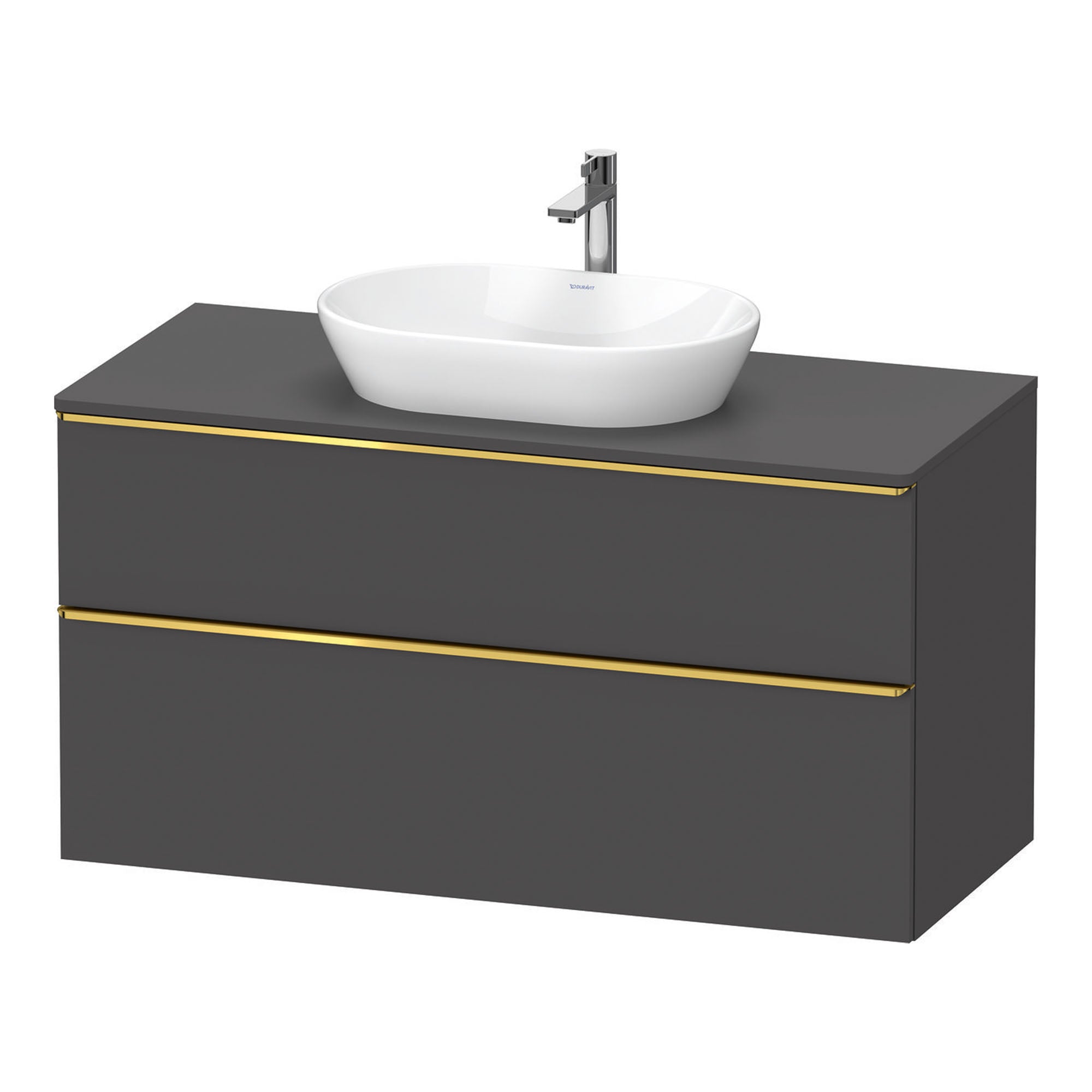 duravit d-neo 1200 wall mounted vanity unit with worktop graphite matt gold handles