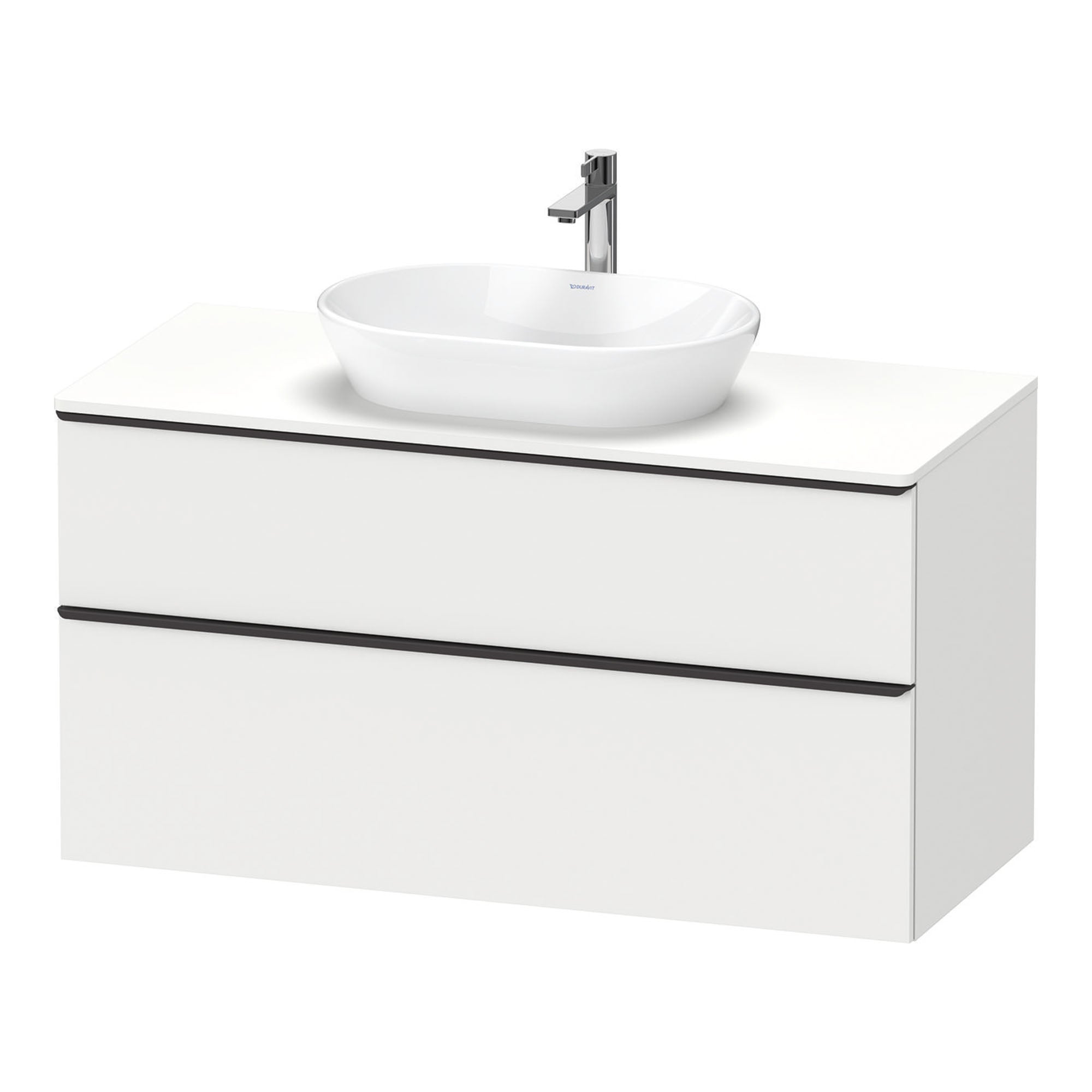 duravit d-neo 1200 wall mounted vanity unit with worktop matt white diamond black handles