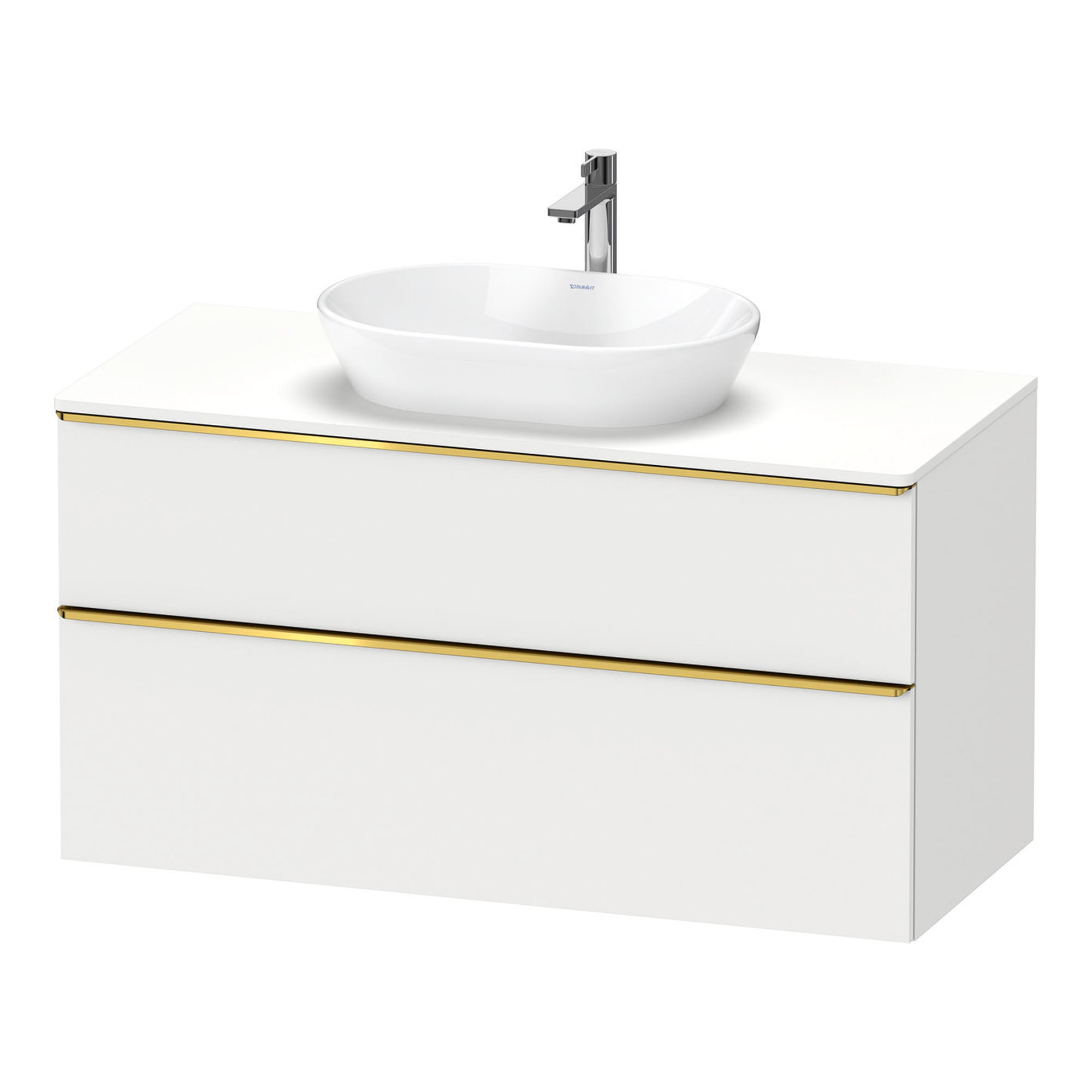 duravit d-neo 1200 wall mounted vanity unit with worktop matt white gold handles