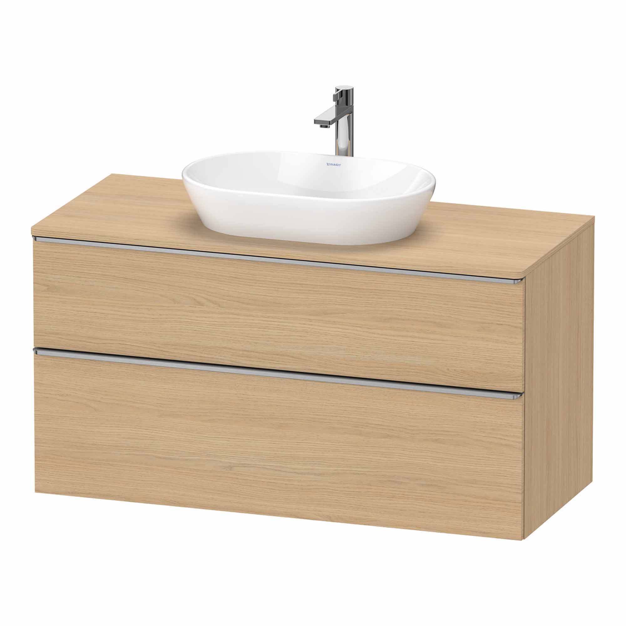 duravit d-neo 1200 wall mounted vanity unit with worktop natural oak stainless steel handles