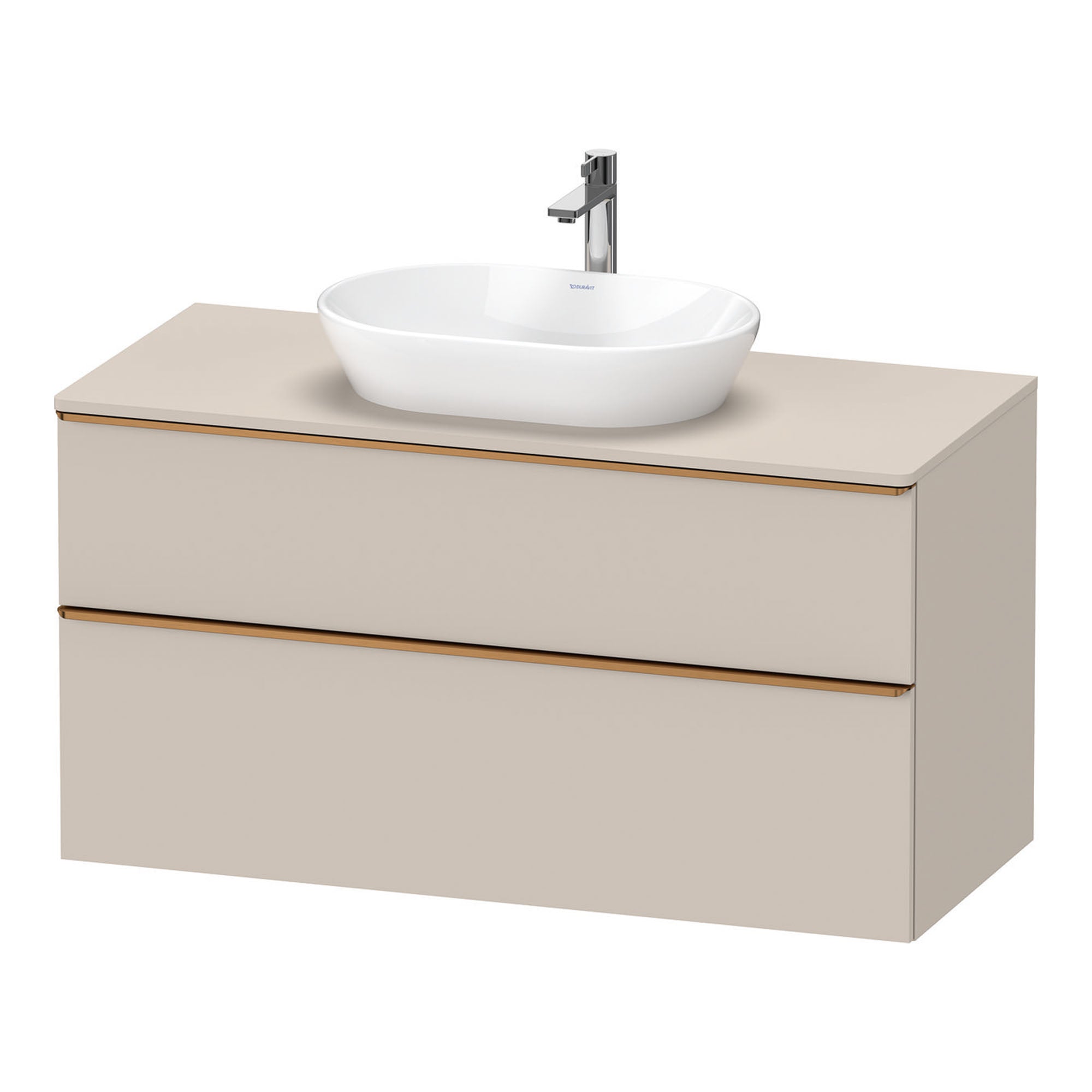 duravit d-neo 1200 wall mounted vanity unit with worktop taupe brushed bronze handles