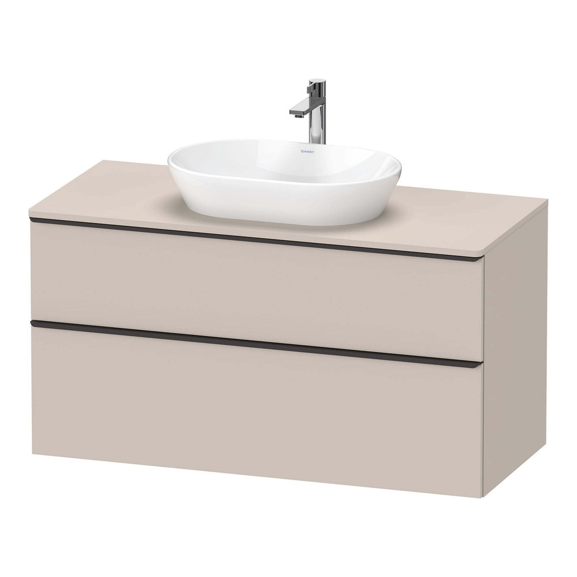 duravit d-neo 1200 wall mounted vanity unit with worktop taupe diamond black handles