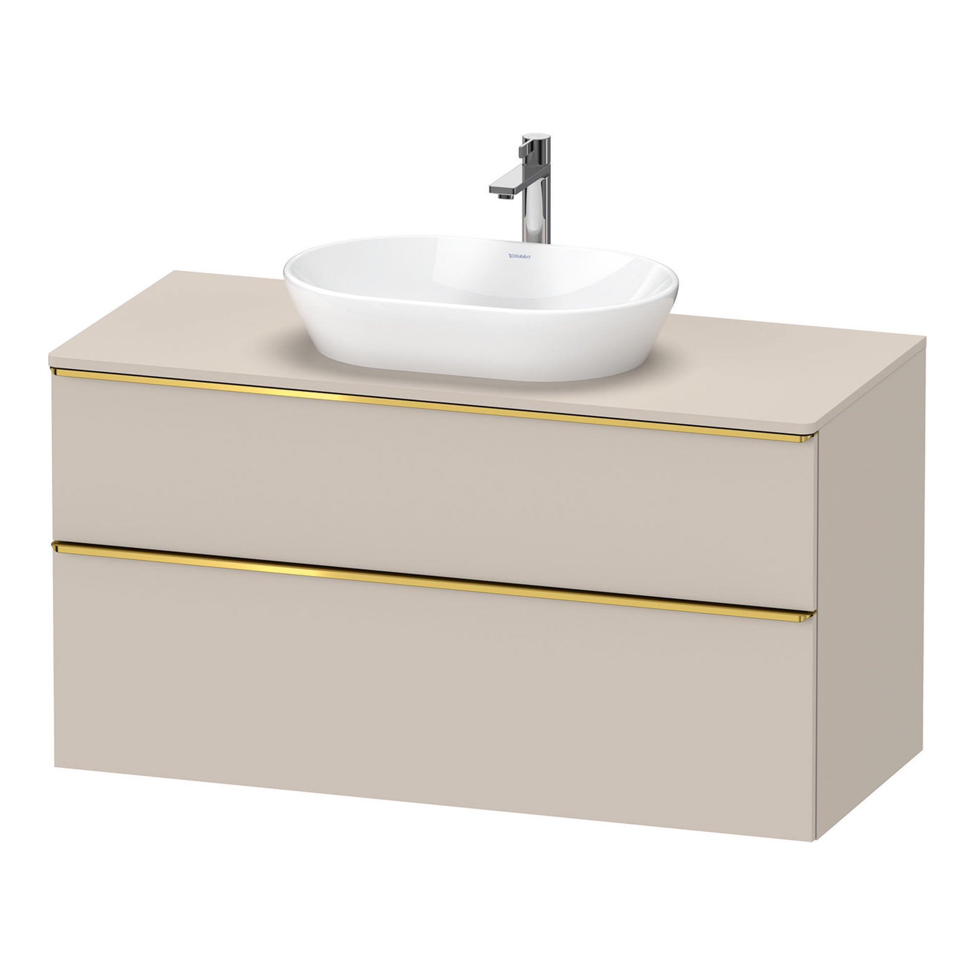 duravit d-neo 1200 wall mounted vanity unit with worktop taupe gold handles