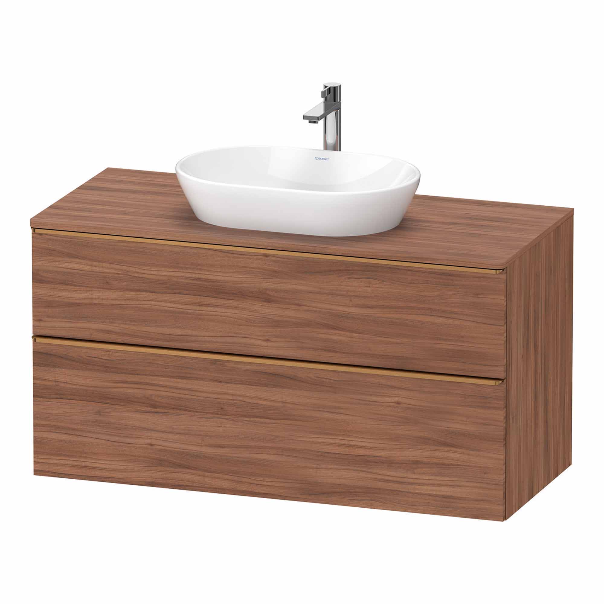 duravit d-neo 1200 wall mounted vanity unit with-worktop walnut brushed bronze handles