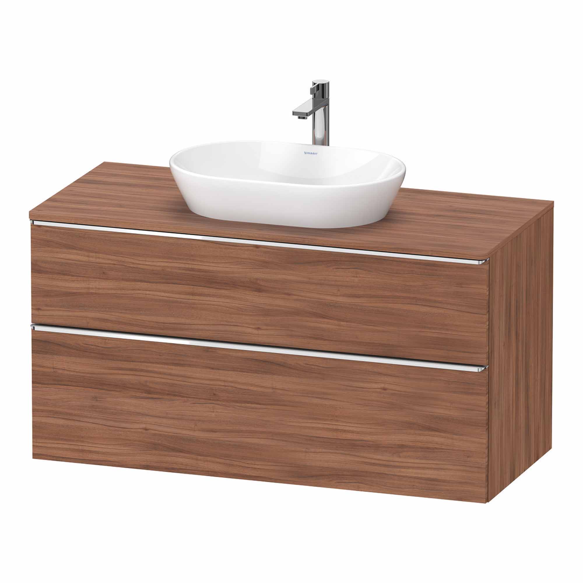duravit d-neo 1200 wall mounted vanity unit with-worktop walnut chrome handles
