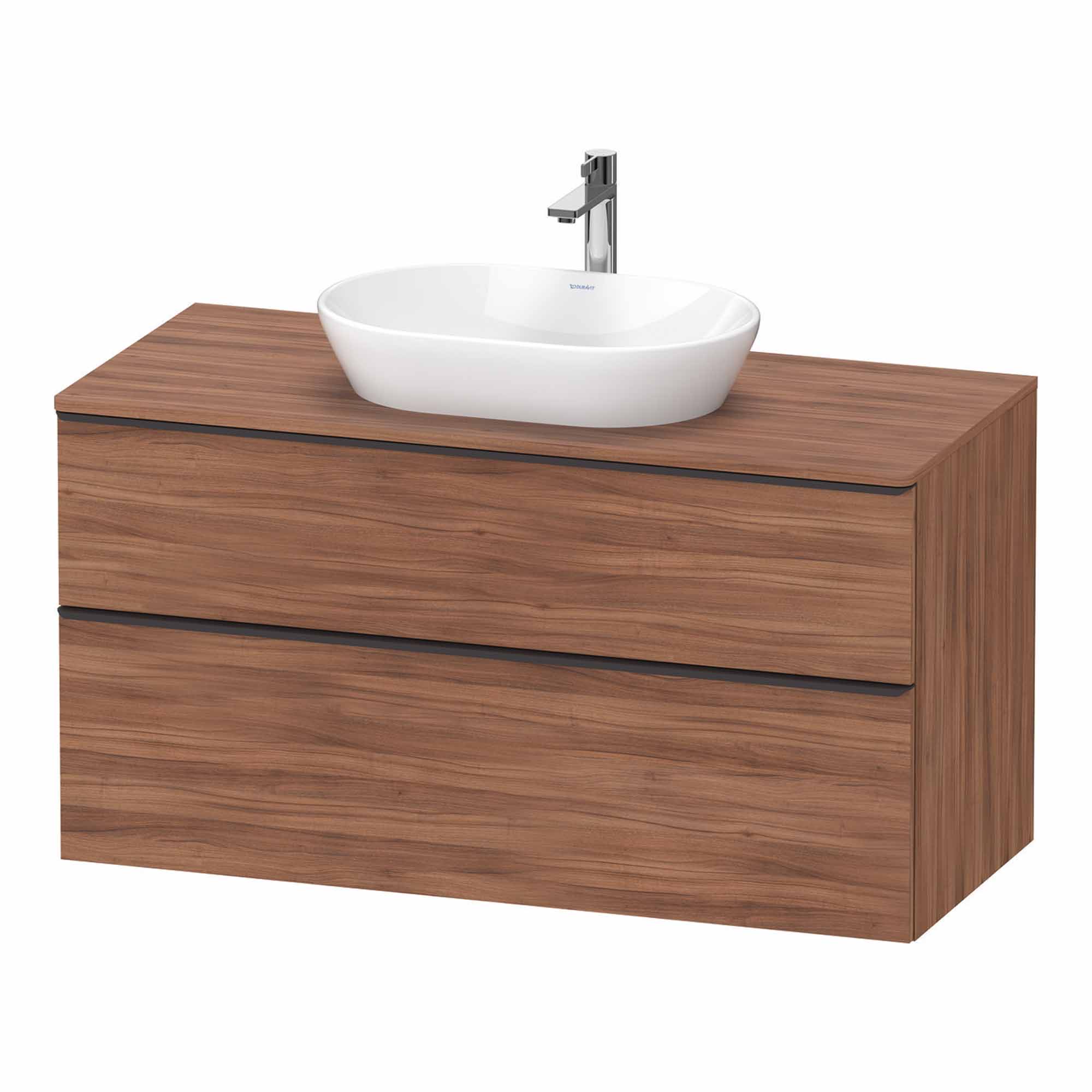 duravit d-neo 1200 wall mounted vanity unit with-worktop walnut diamond black handles