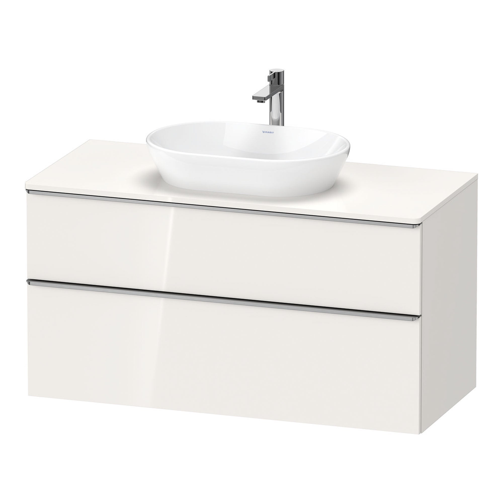 duravit d-neo 1200 wall mounted vanity unit with worktop white gloss stainless steel handles